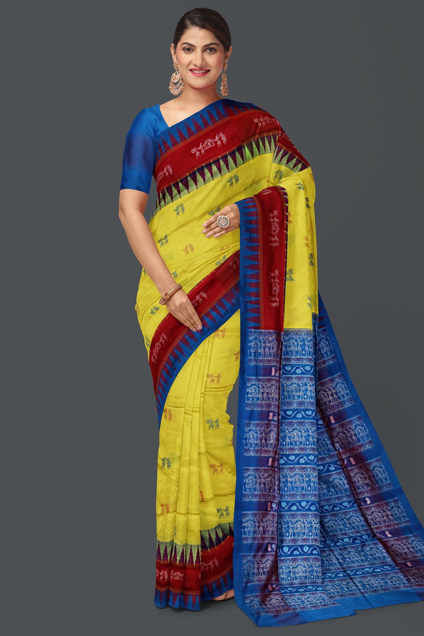 Bright Yellow Traditional Marriage Bomkai Saree
