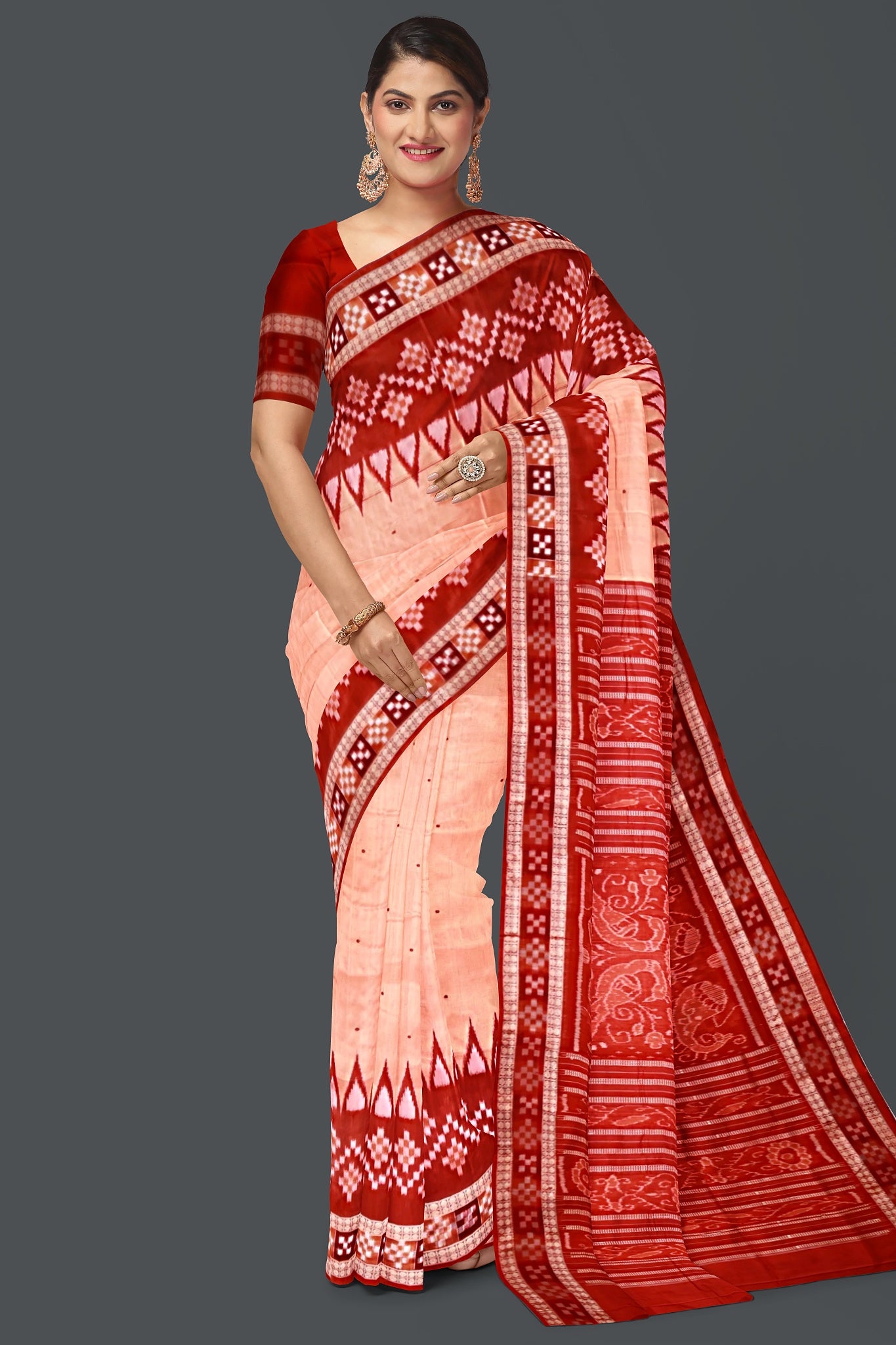 Happy Orange Border Pasapalli Buti Bomkai Saree