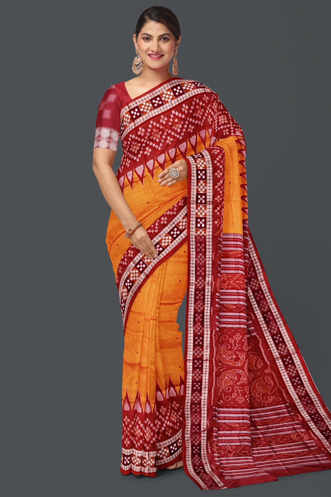 Golden Orange Border Pasapalli Saree