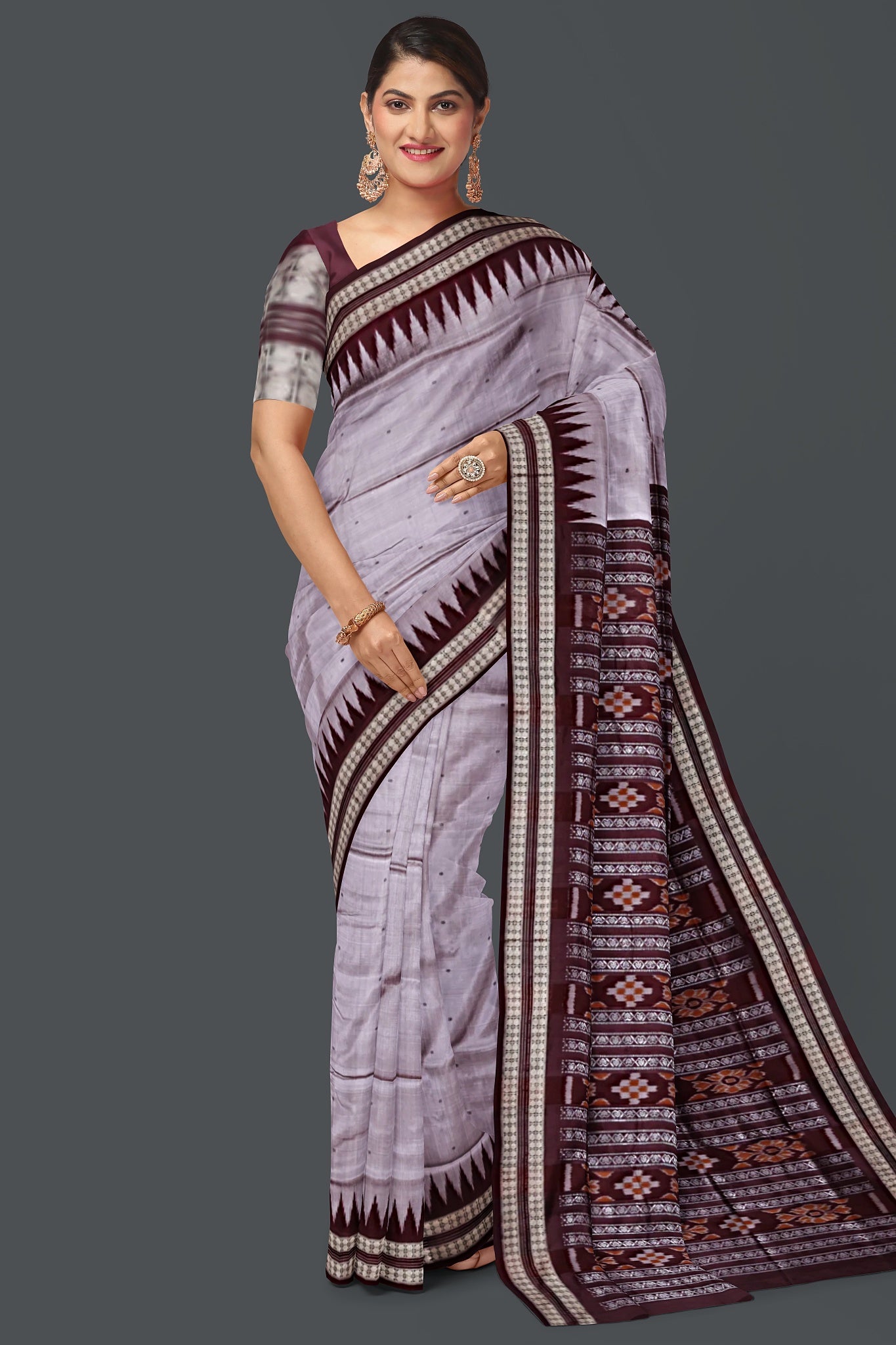 Dark Silver Bomkai Butti Sambalapuri Saree