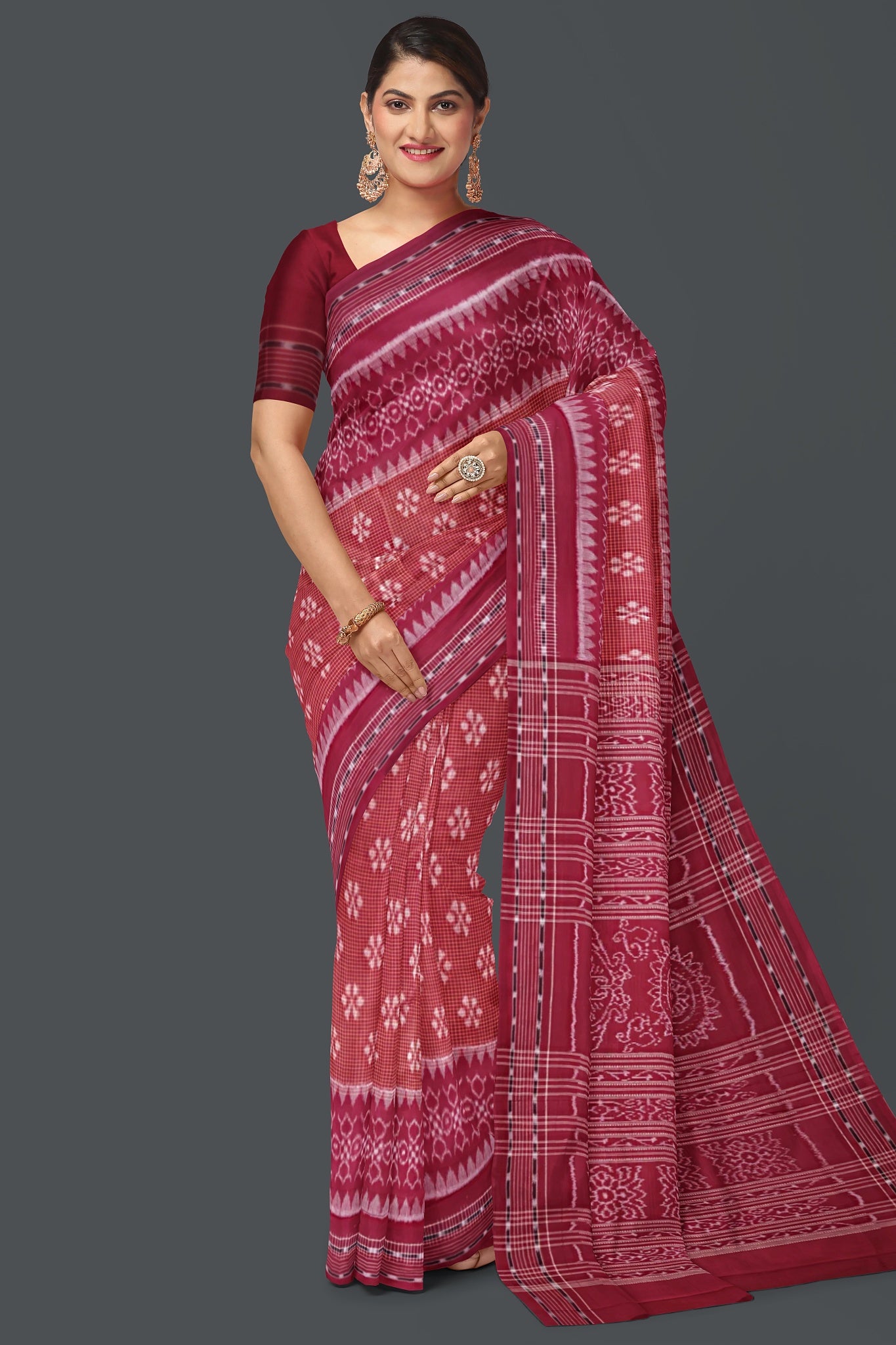 Brown Maroon Border Body Bandha Saree