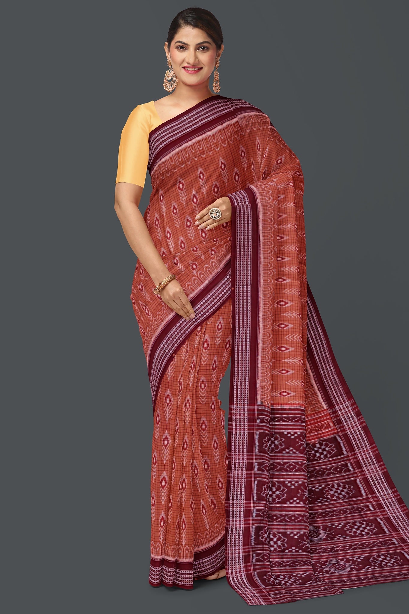 Brown With Maroon Border Body Bandha Saree(With Out Blouse)