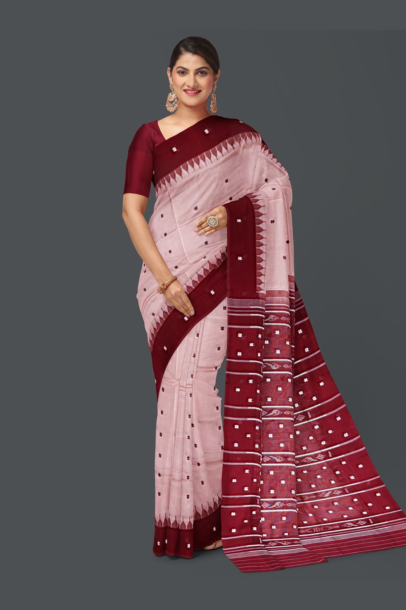 Peach Pata Bapta Saree