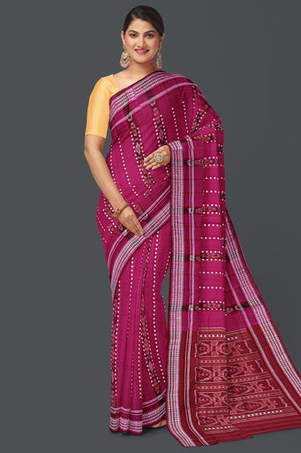 Deep Magenta Bomkai Line Butti Saree