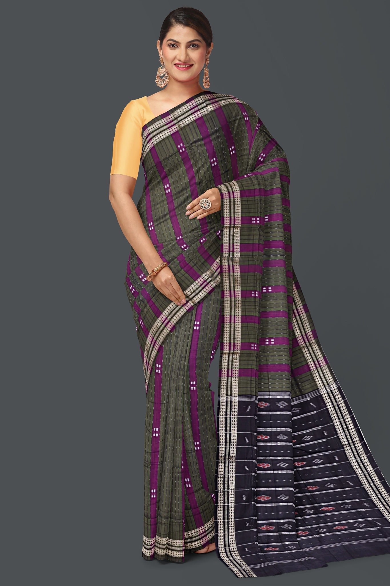 Purple And Dark Bomkai Line Butti Saree