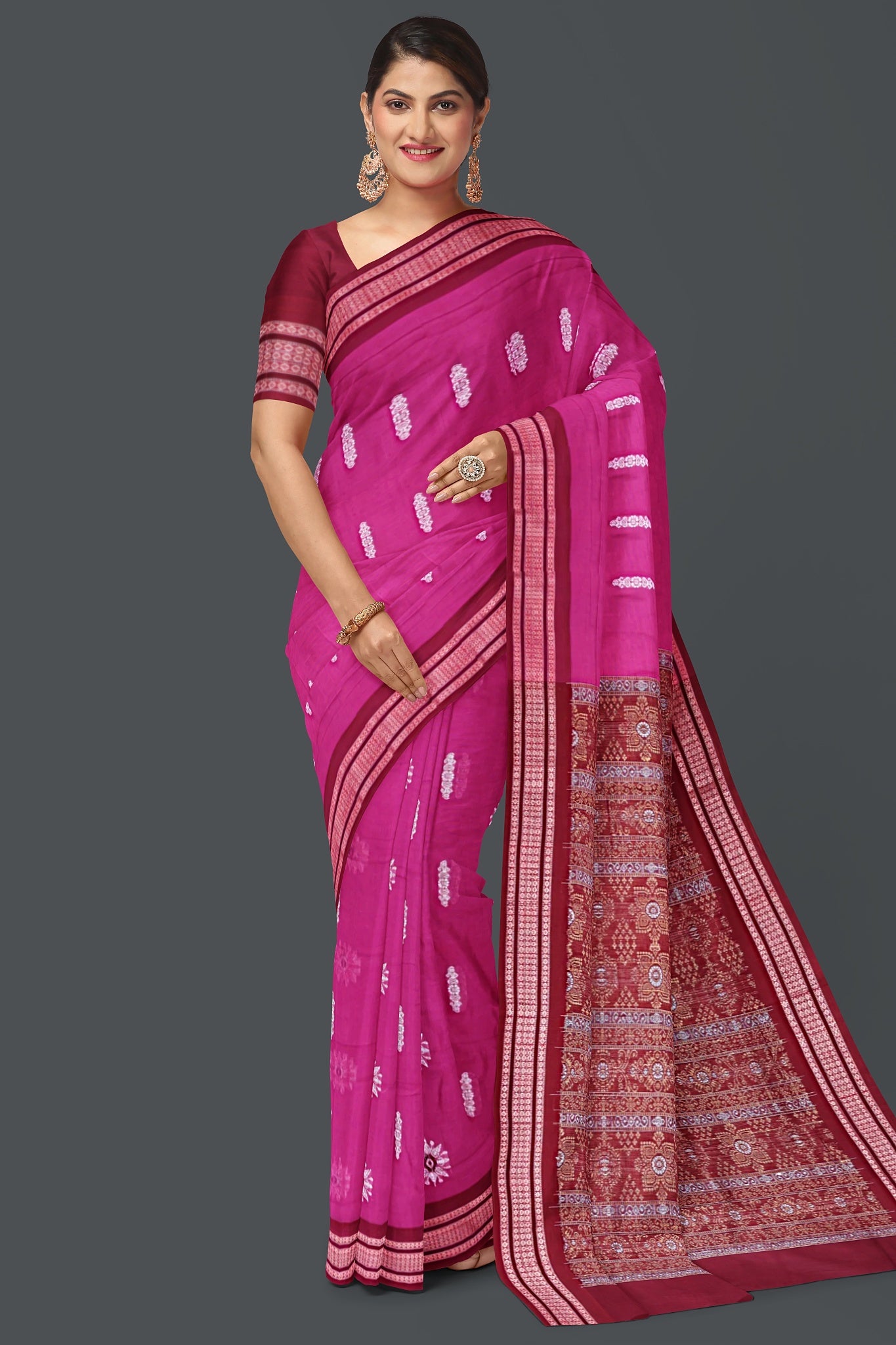 Dark Pink Bomkai Saree