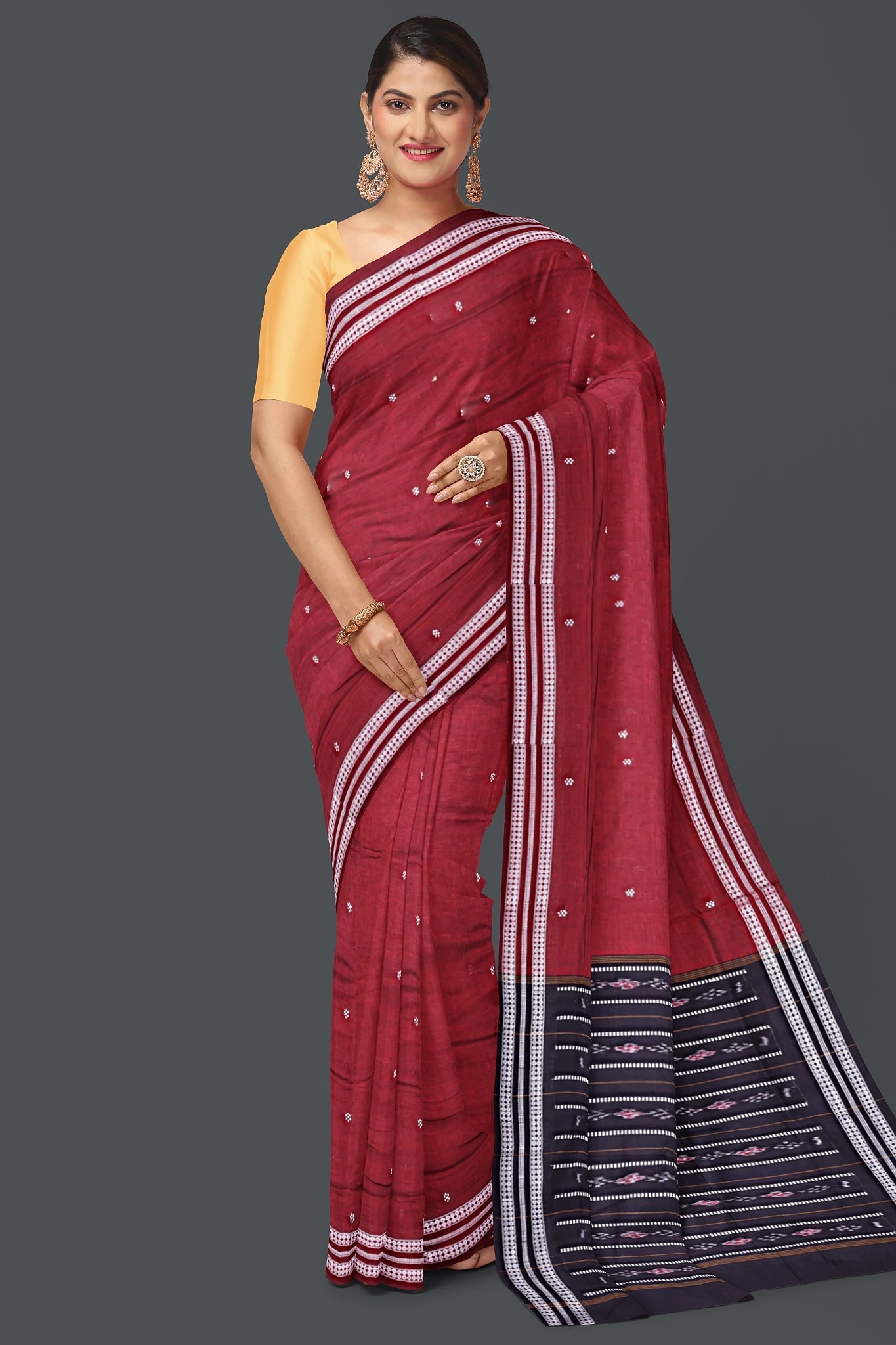 Dark Maroon Bomkai Butti Saree