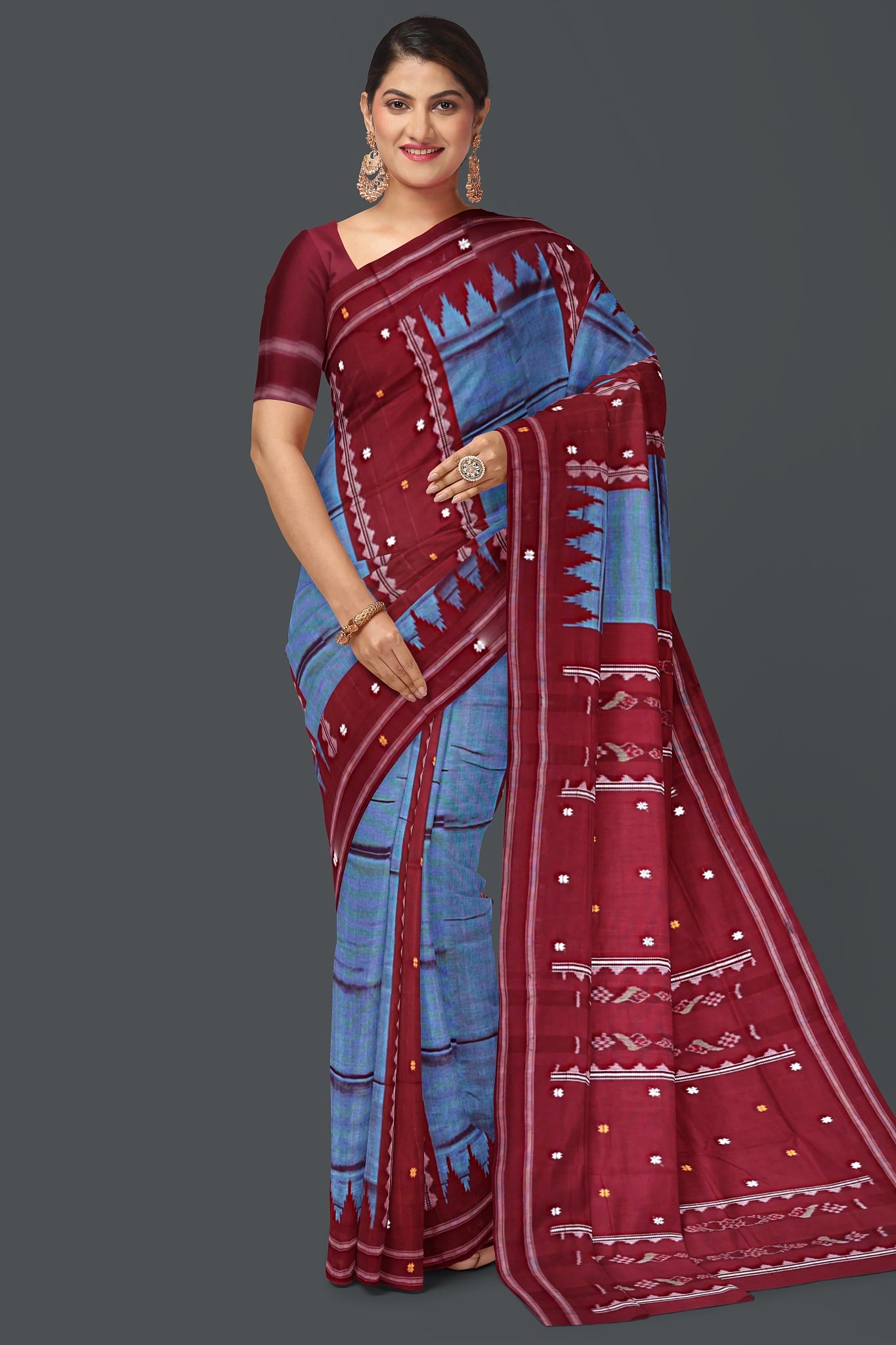 Soft Teal Pata Bapta Saree