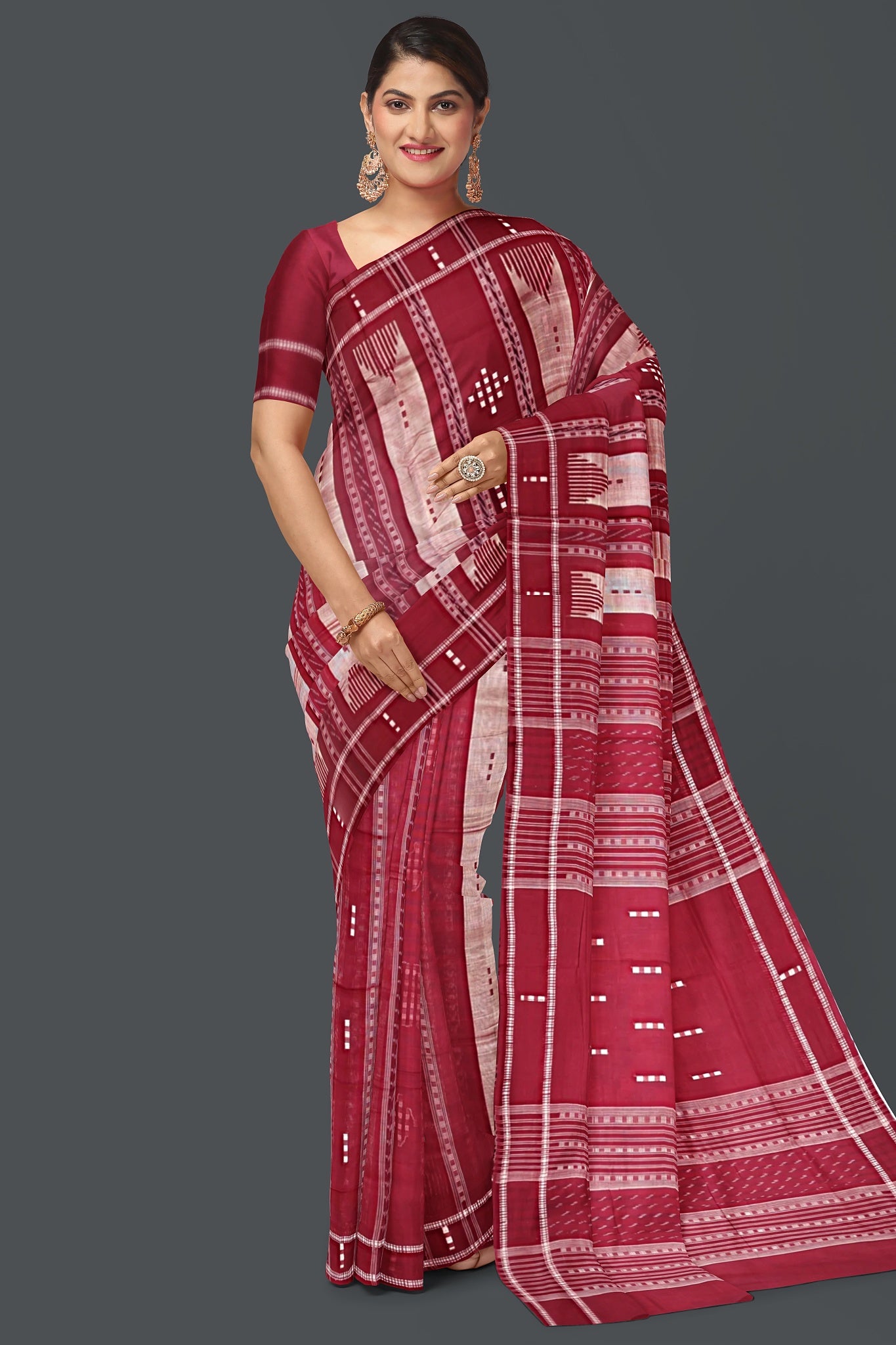 Maroon And Golden Maroon Pata Bapta Saree