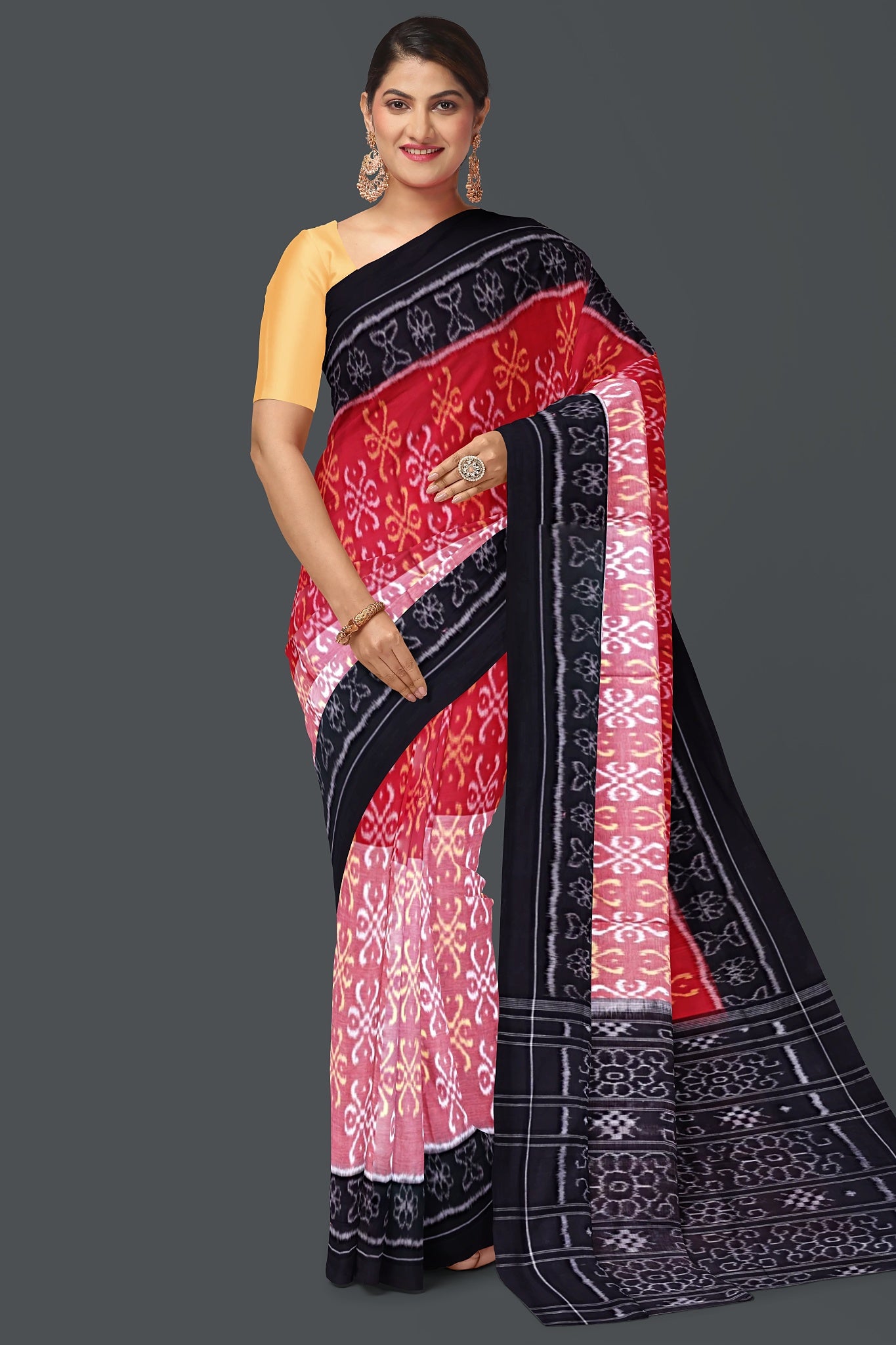 Red color Black Border Body Bandha Saree(With Out Blouse)
