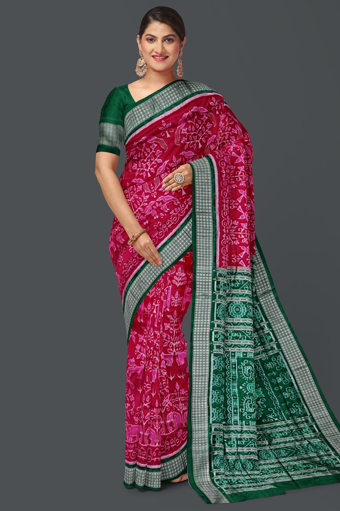 Hot Pink Border Bichitrapuri Saree