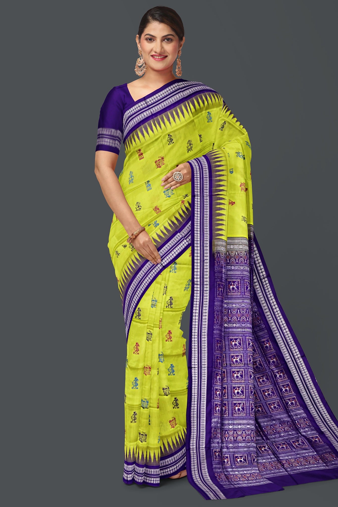 Lemon Green Teracota Bomkai Saree