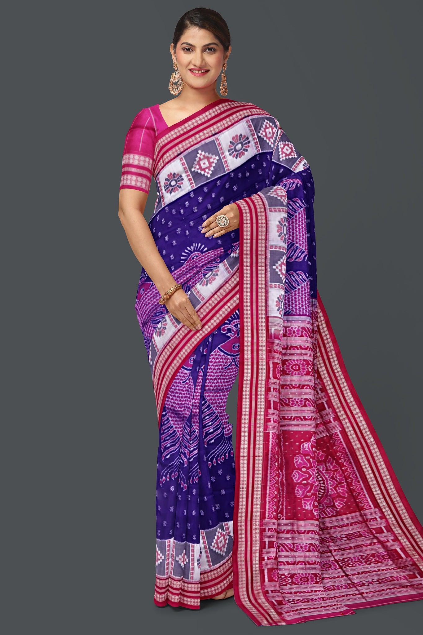 Blue And Violet Fish Bandha Saree