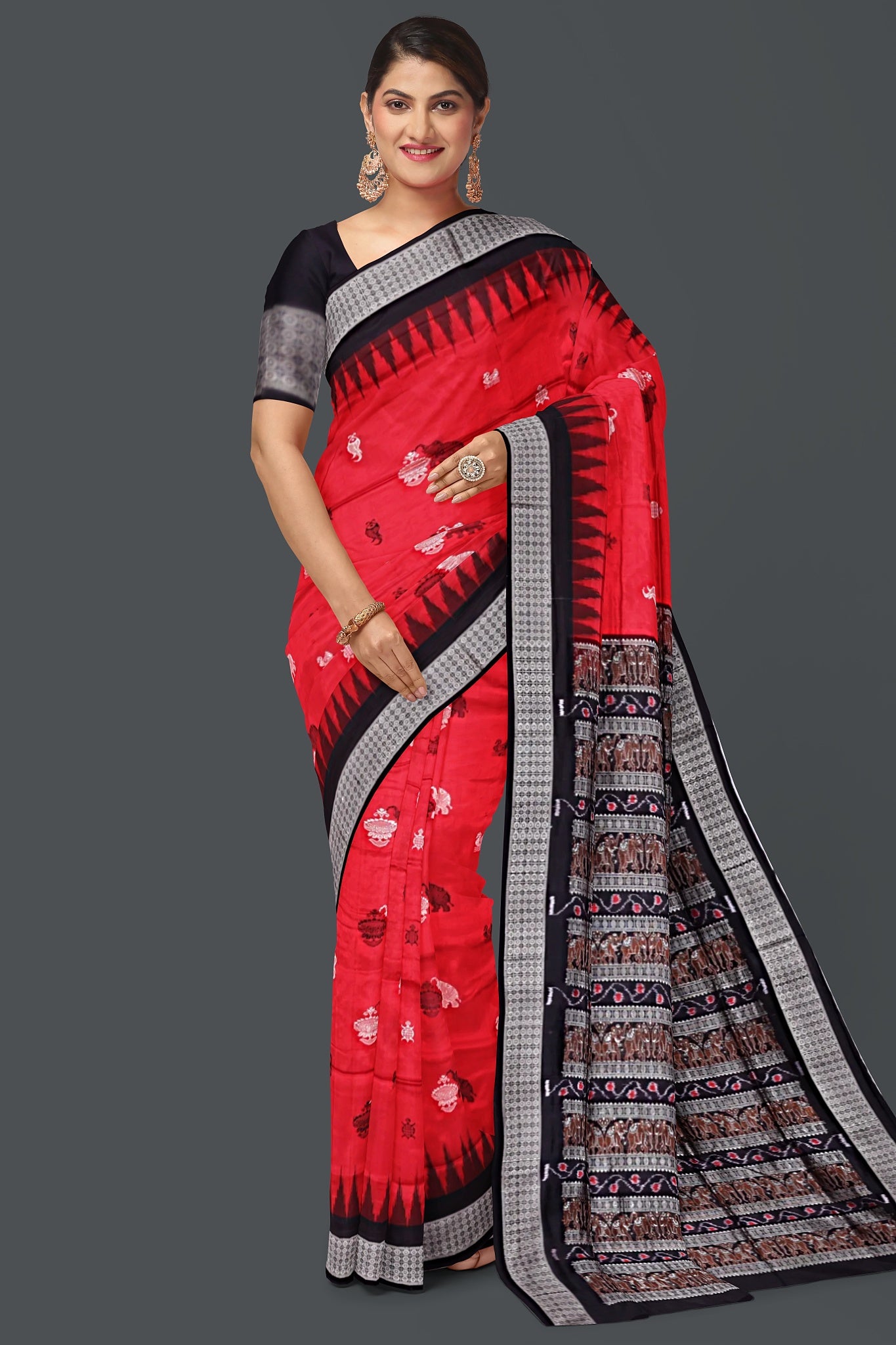 Red Body Bomkai Saree
