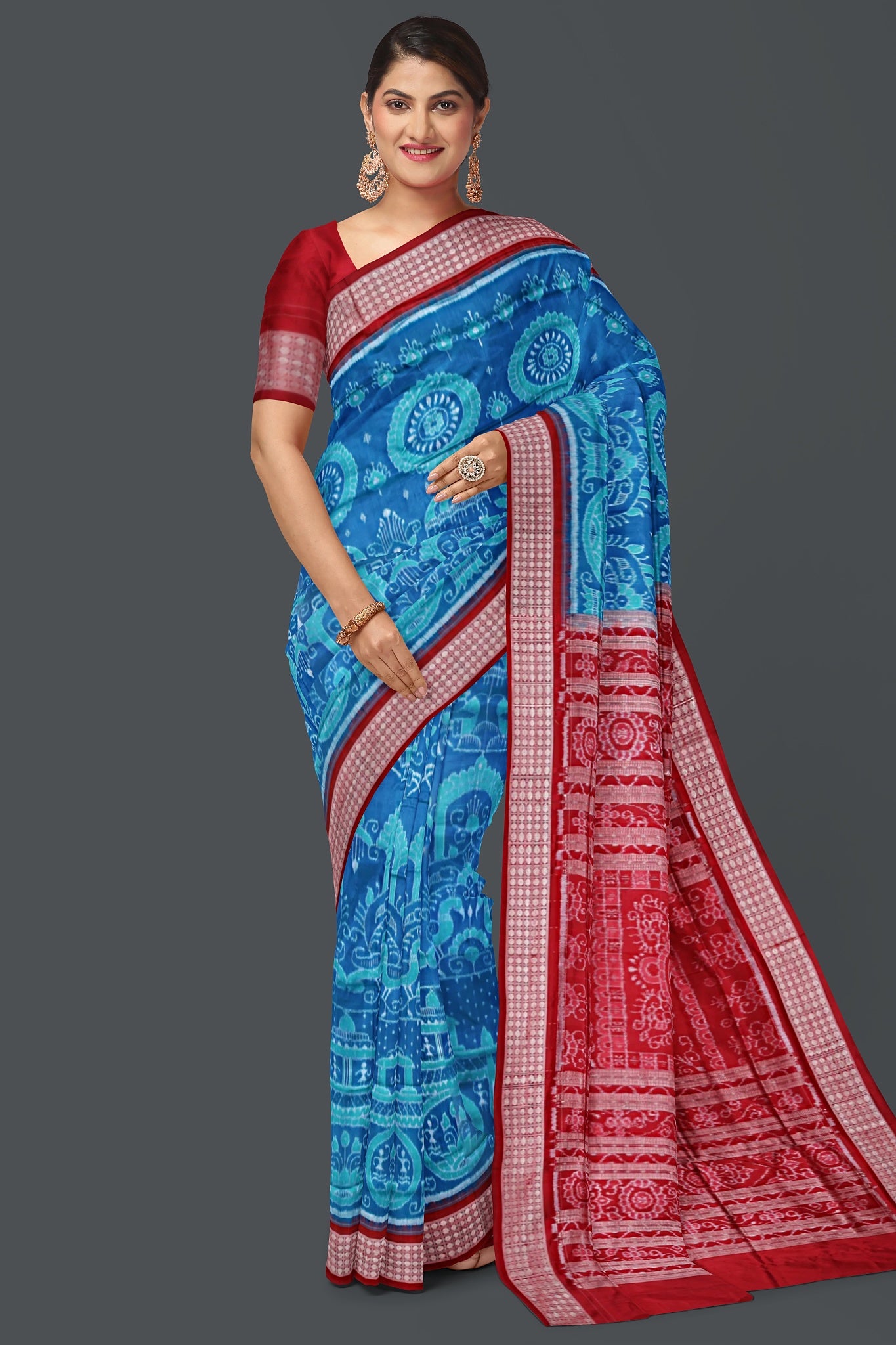 Bright Blue Bandha Sambalapuri Silk Saree