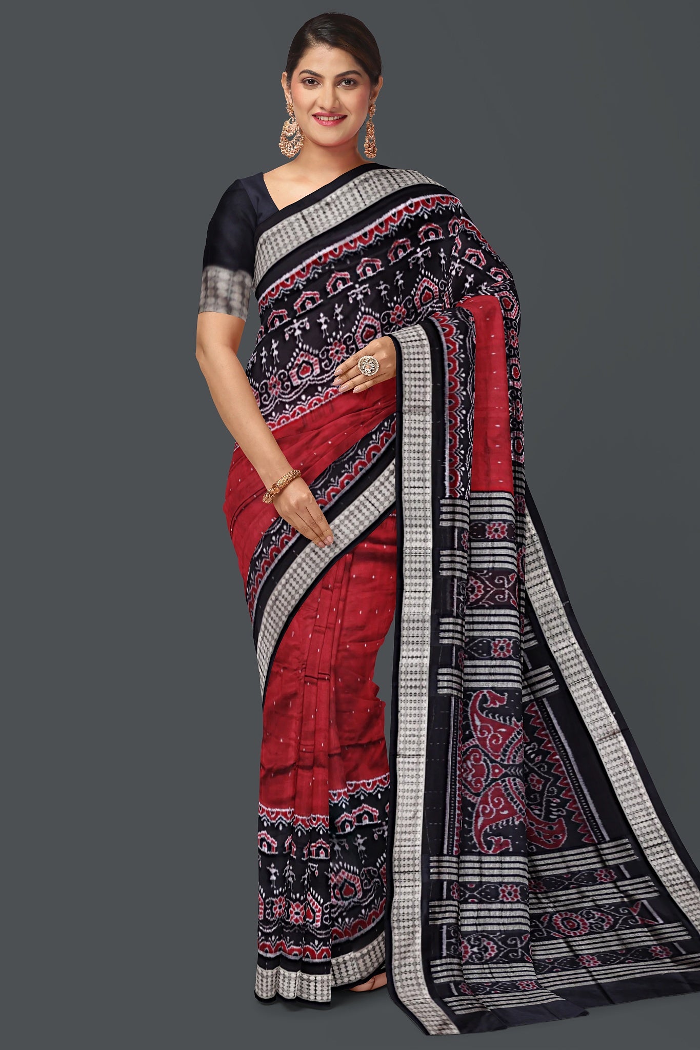 Maroon Teracota Border Bandha Saree