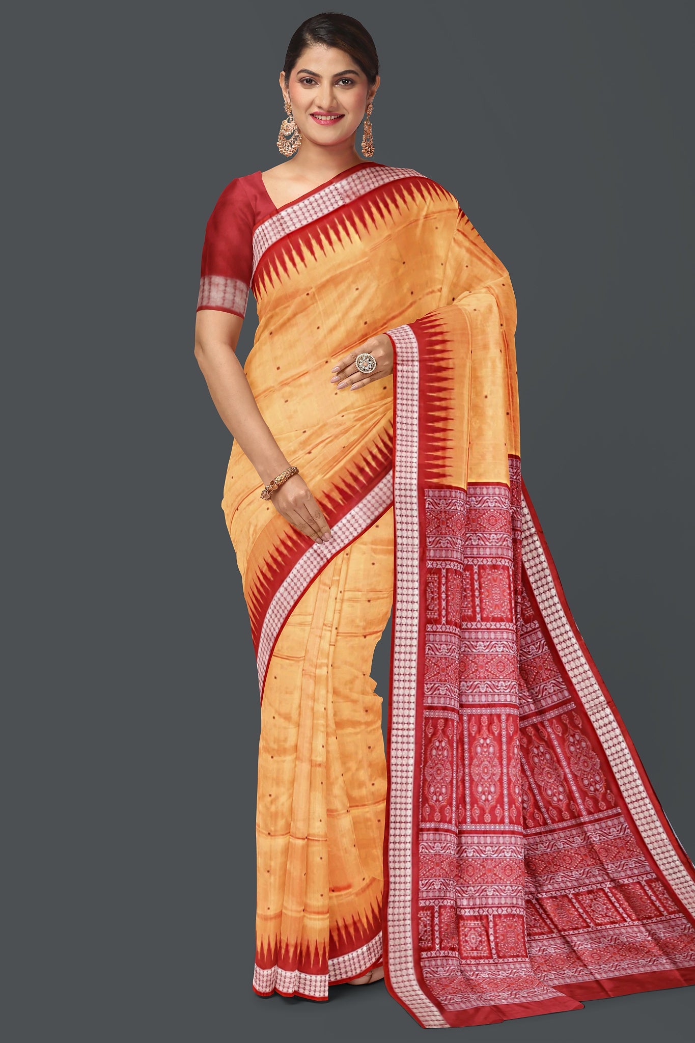 Golen Yellow Bomkai Line Butti Saree