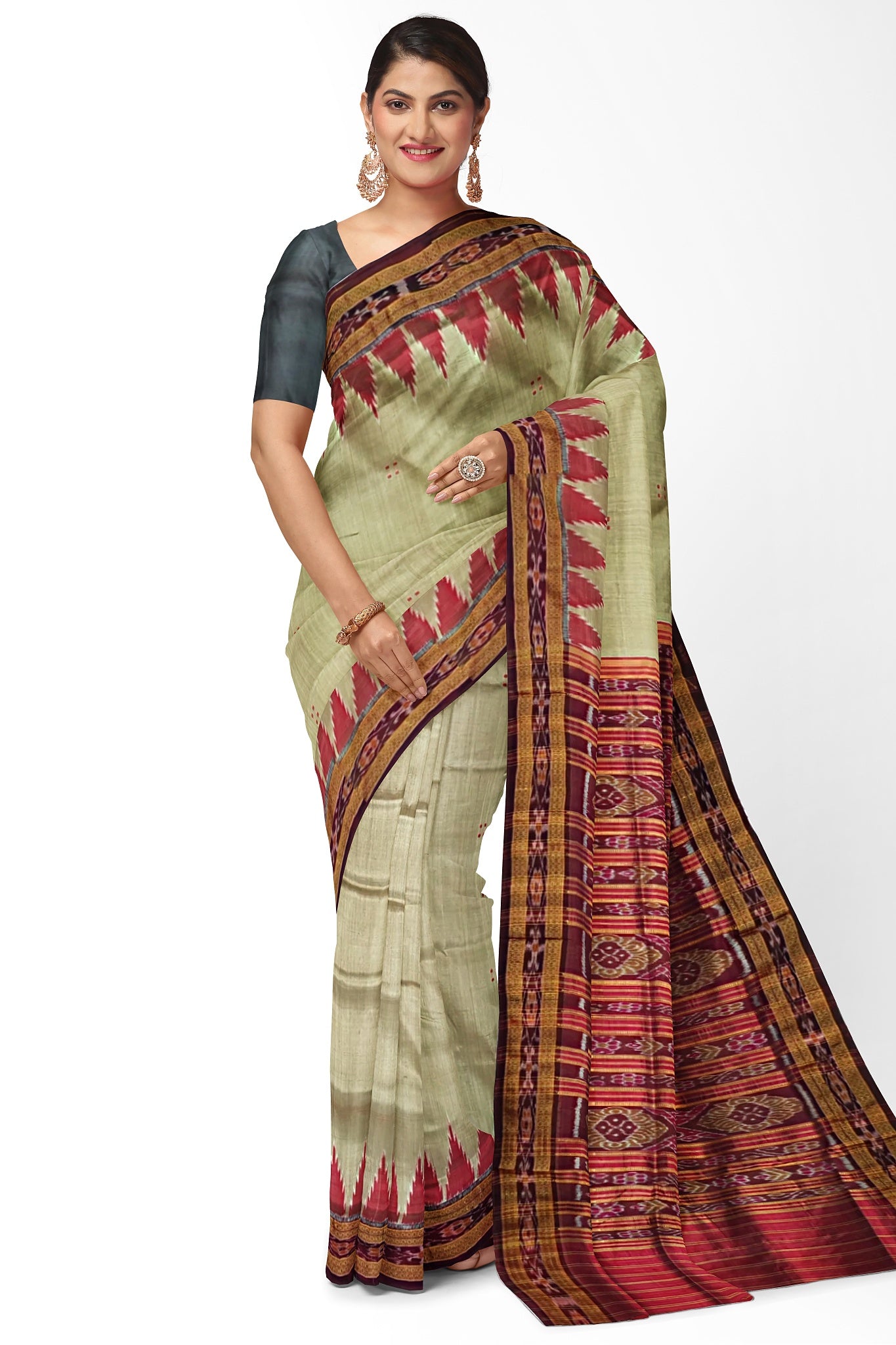 Matha brown border Big Temple Border Khandua Pata Saree