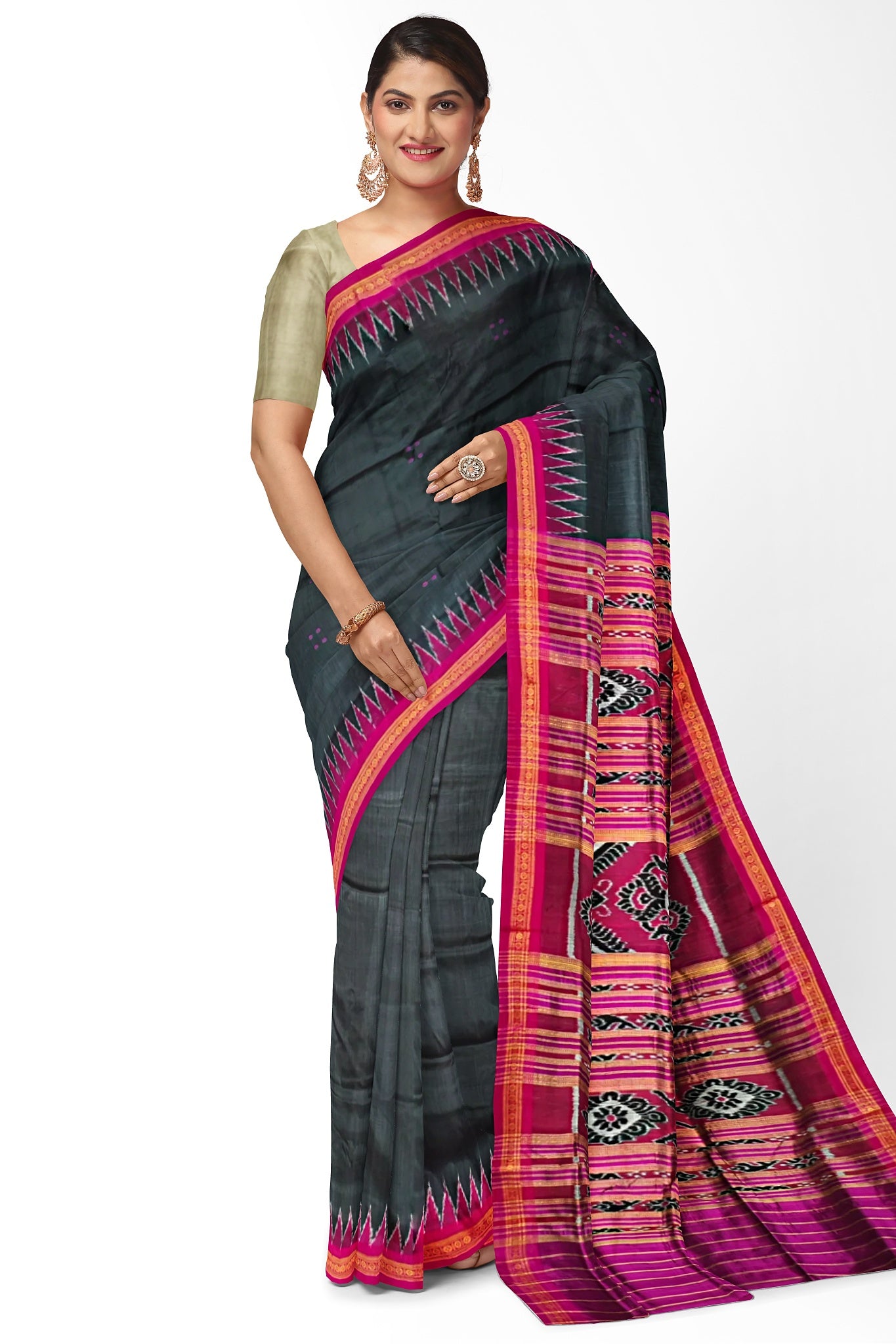 Black Single Temple Border Khandua Pata Saree