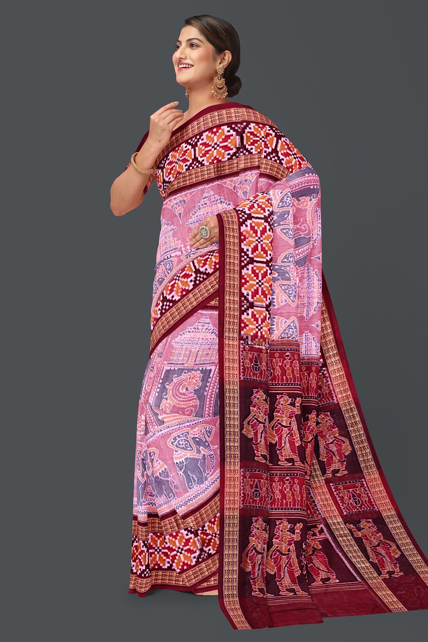 Light Red Traditional Konark Bandha Saree