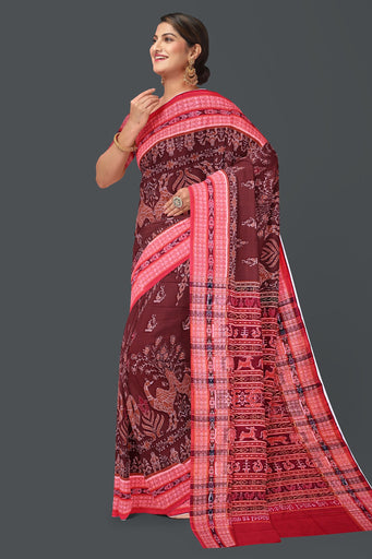 Deep Brown Peacock Bandha Saree