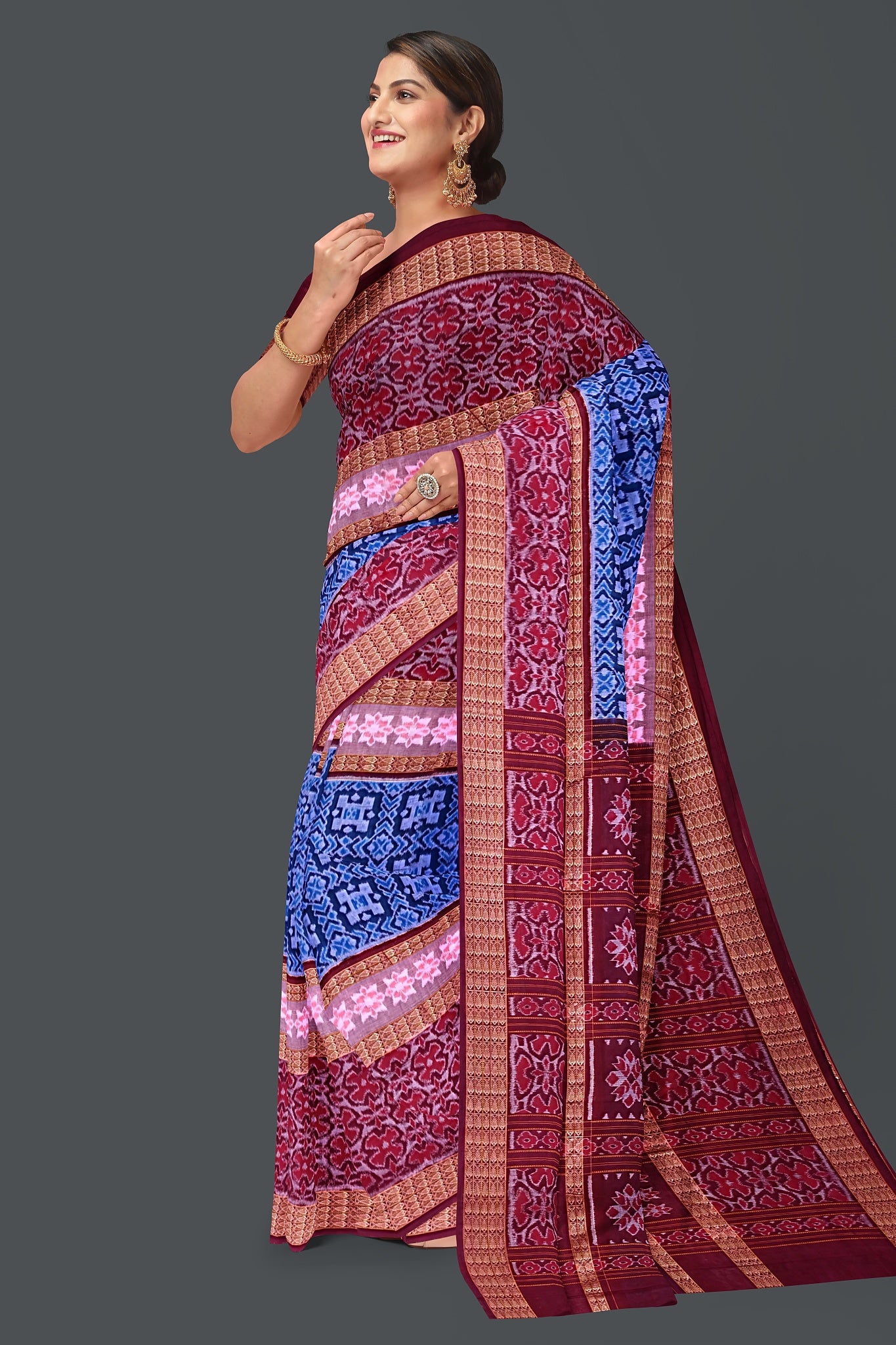 Blue Double Border Bandha Saree
