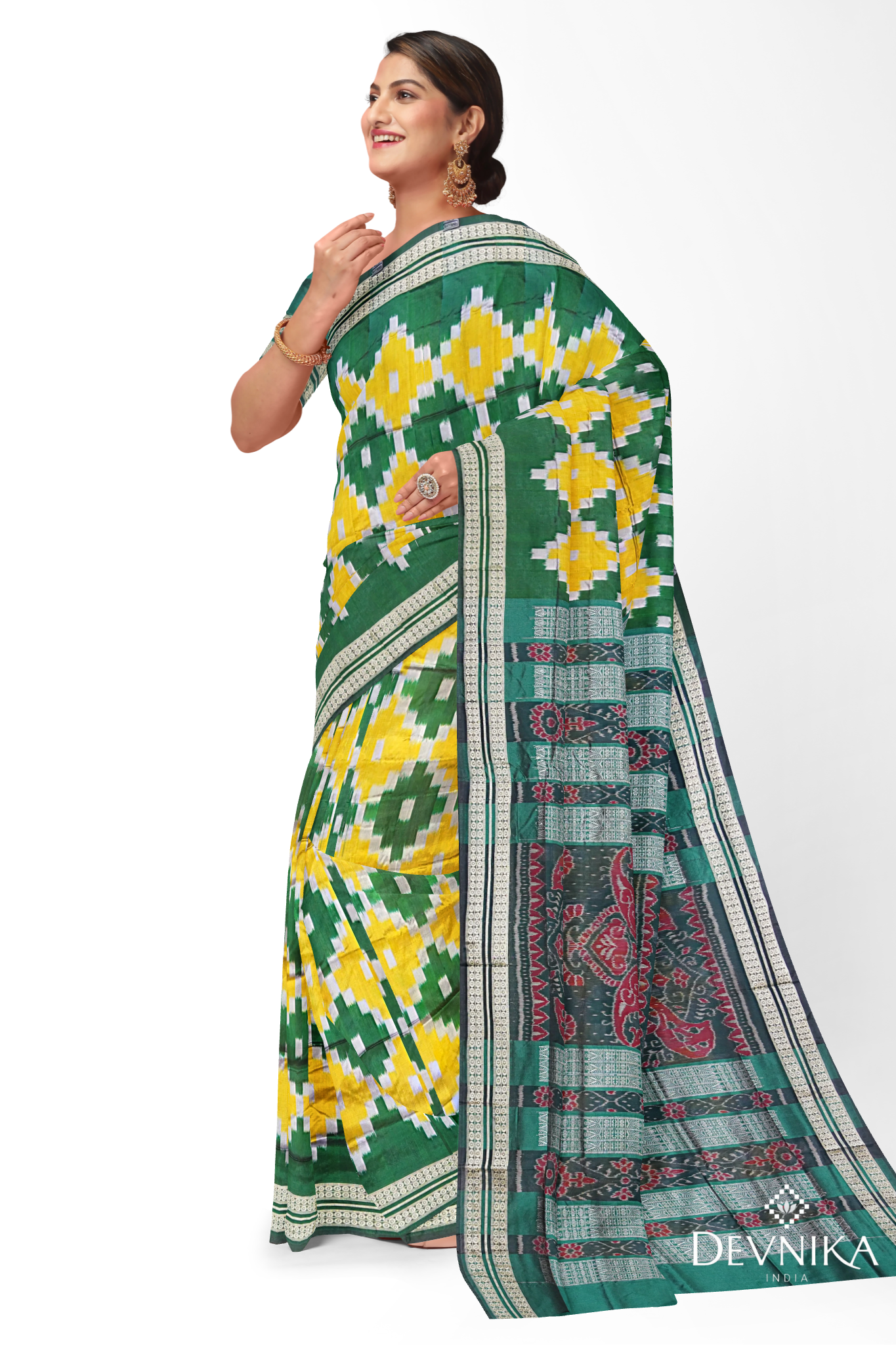 Yellow and Green Body Pasapalli Saree