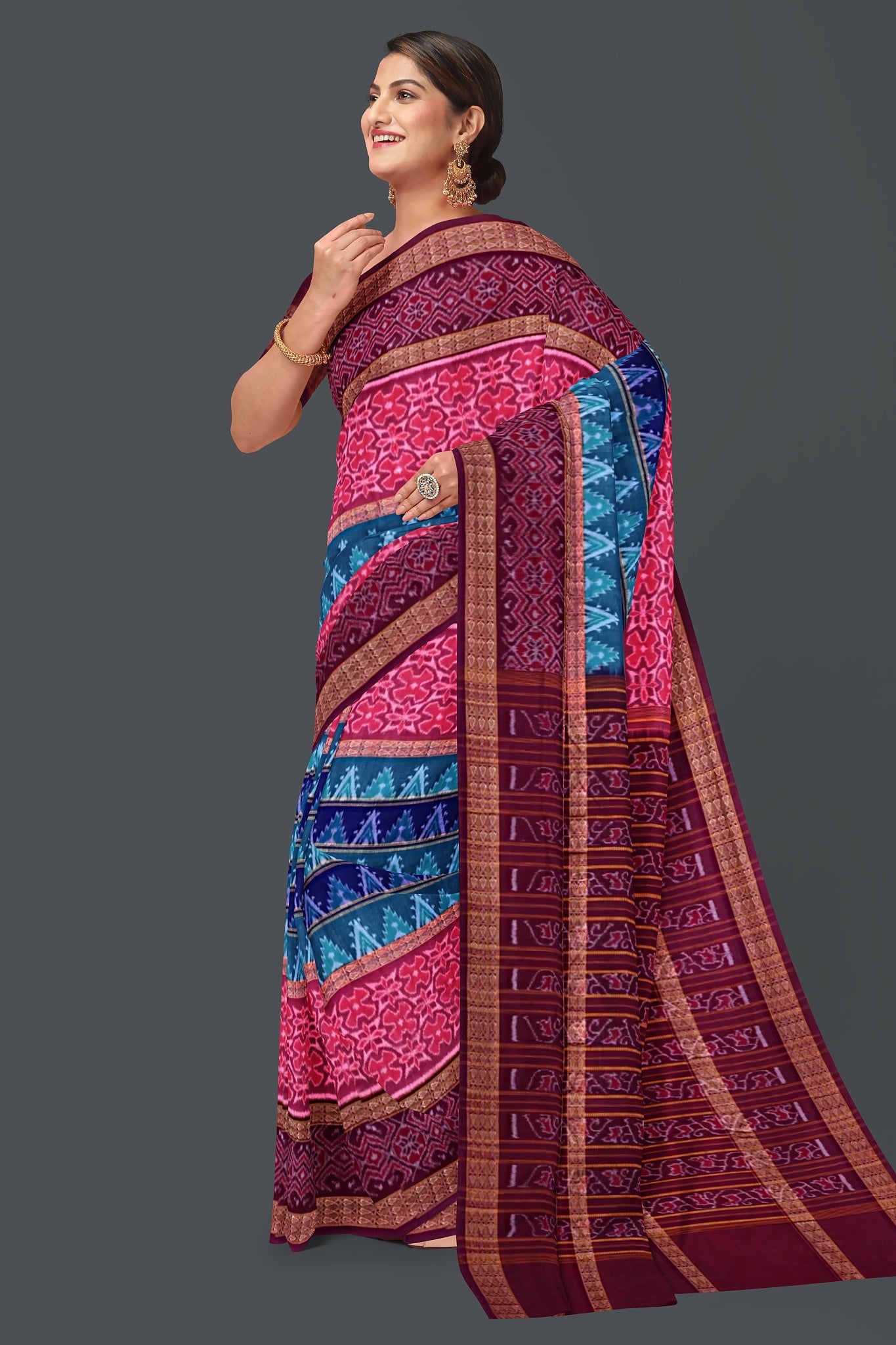 Green Double Border Bandha Saree