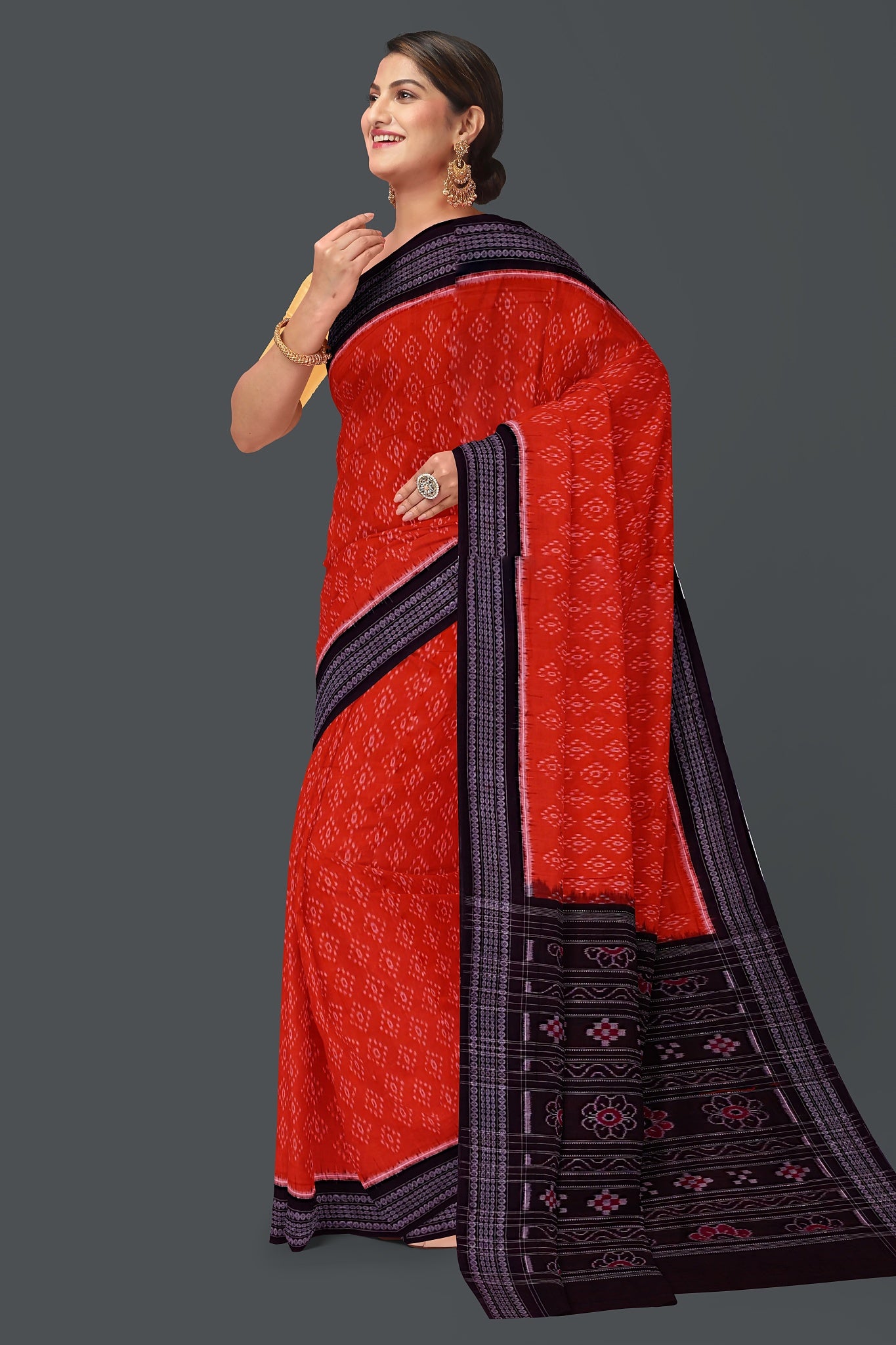 Dark Orange Body Bandha Saree(With Out Blouse)