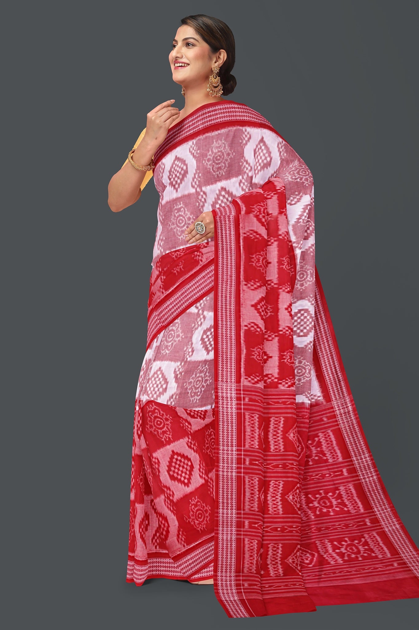 White Red Body Body Bandha Saree(With Out Blouse)