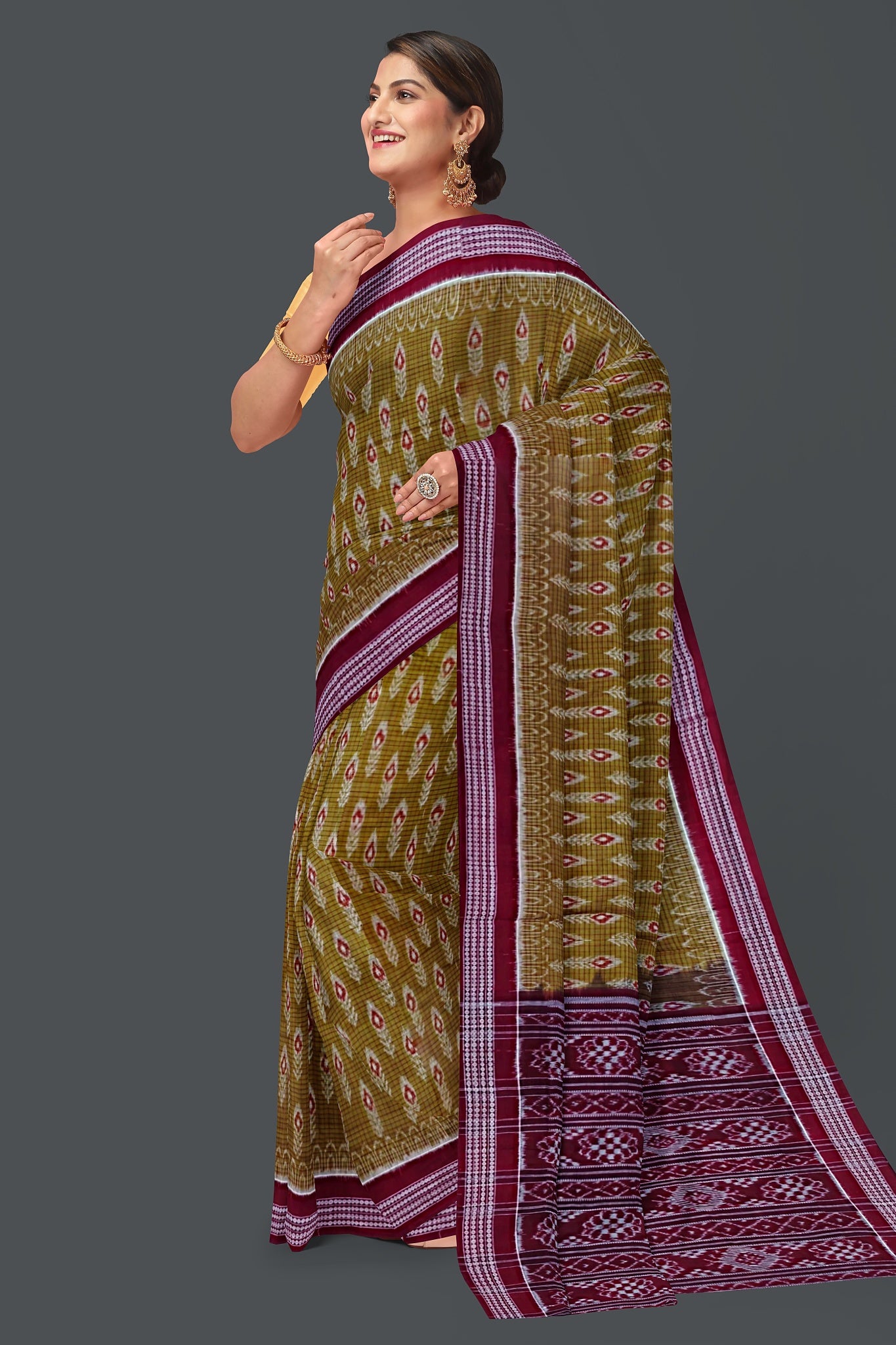 Light Olive Body Bandha Saree(With Out Blouse)
