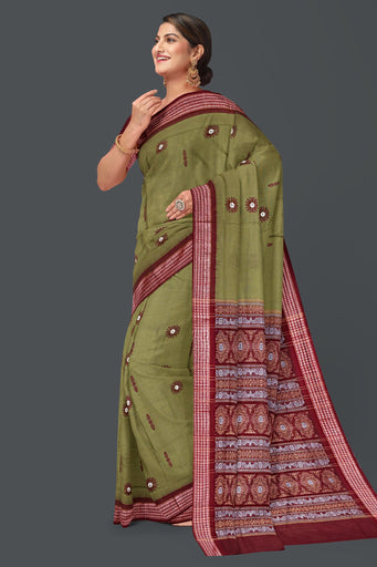 Olive Green Bomkai Saree