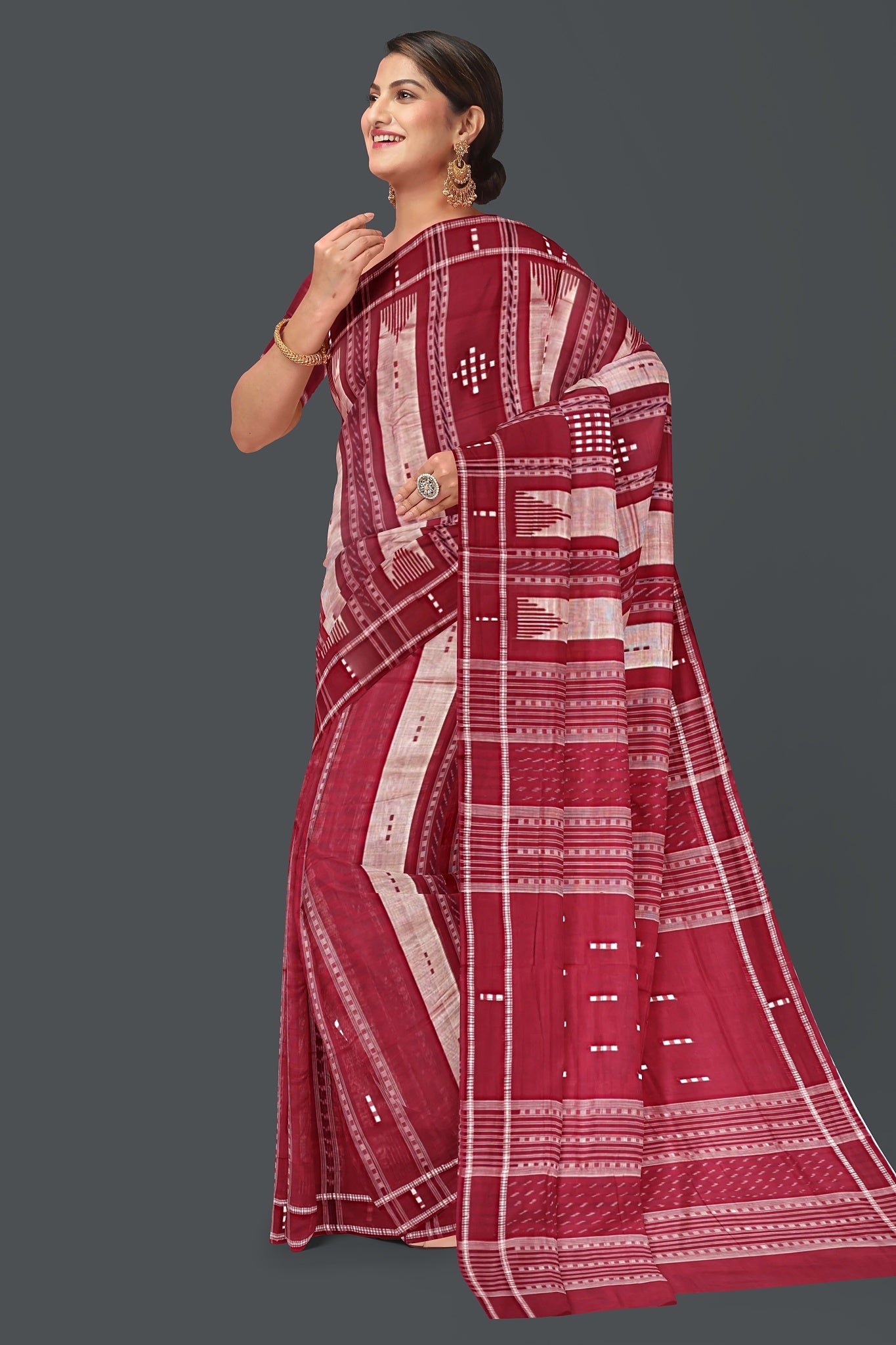 Maroon And Golden Maroon Pata Bapta Saree