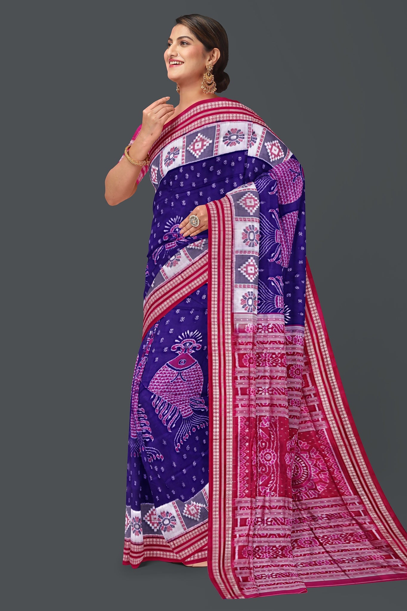 Blue And Violet Fish Bandha Saree