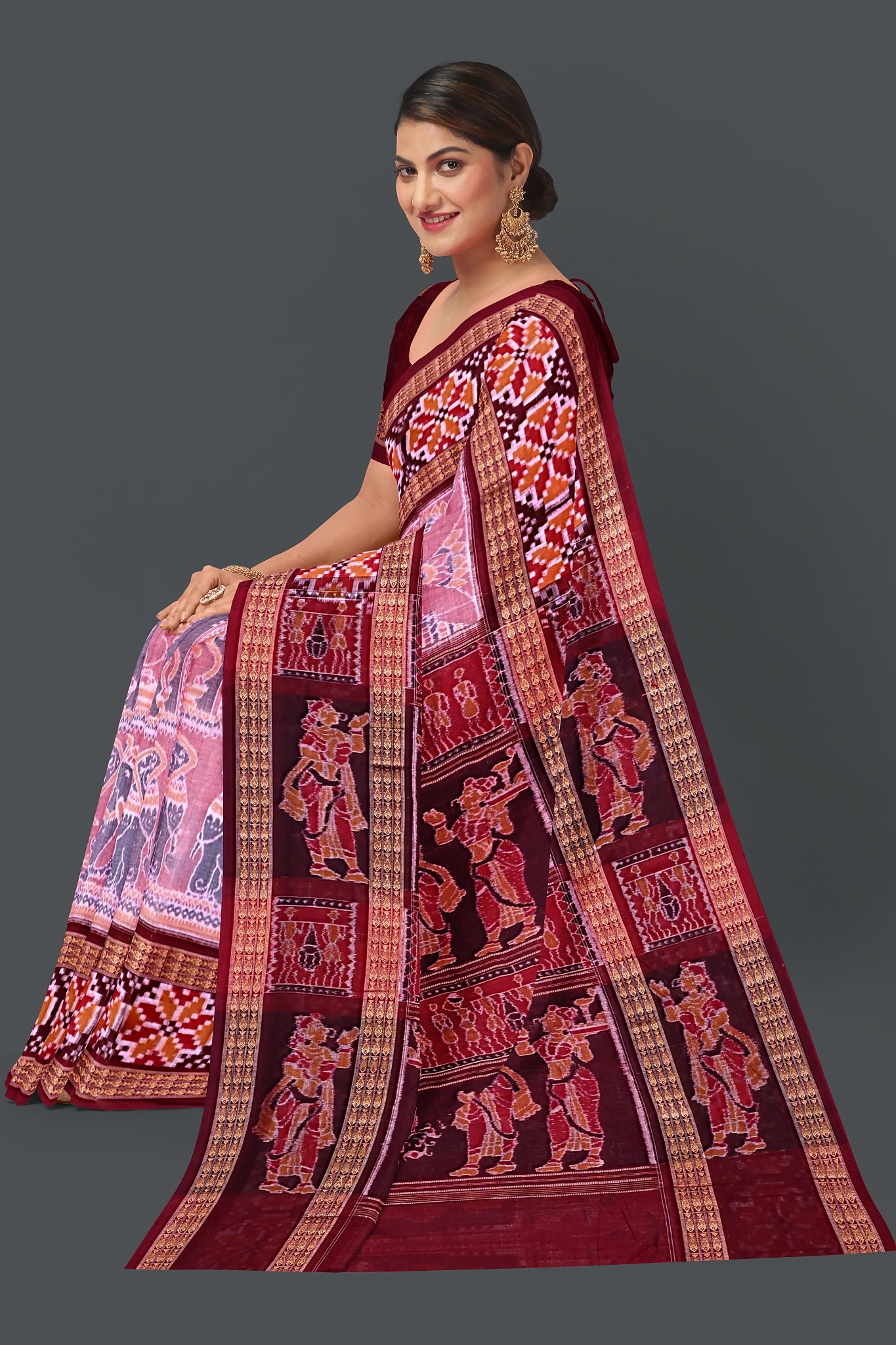 Light Red Traditional Konark Bandha Saree