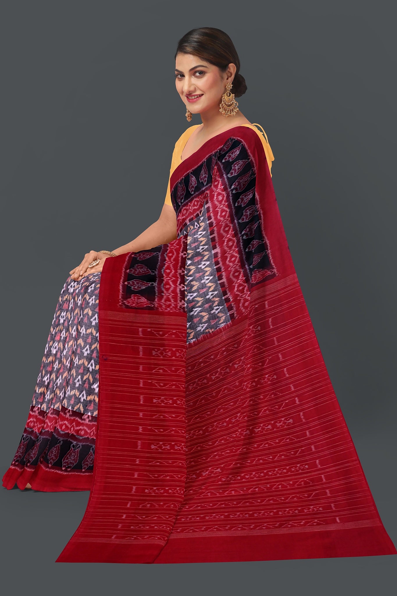 White, Bronze Double Border Bandha Saree