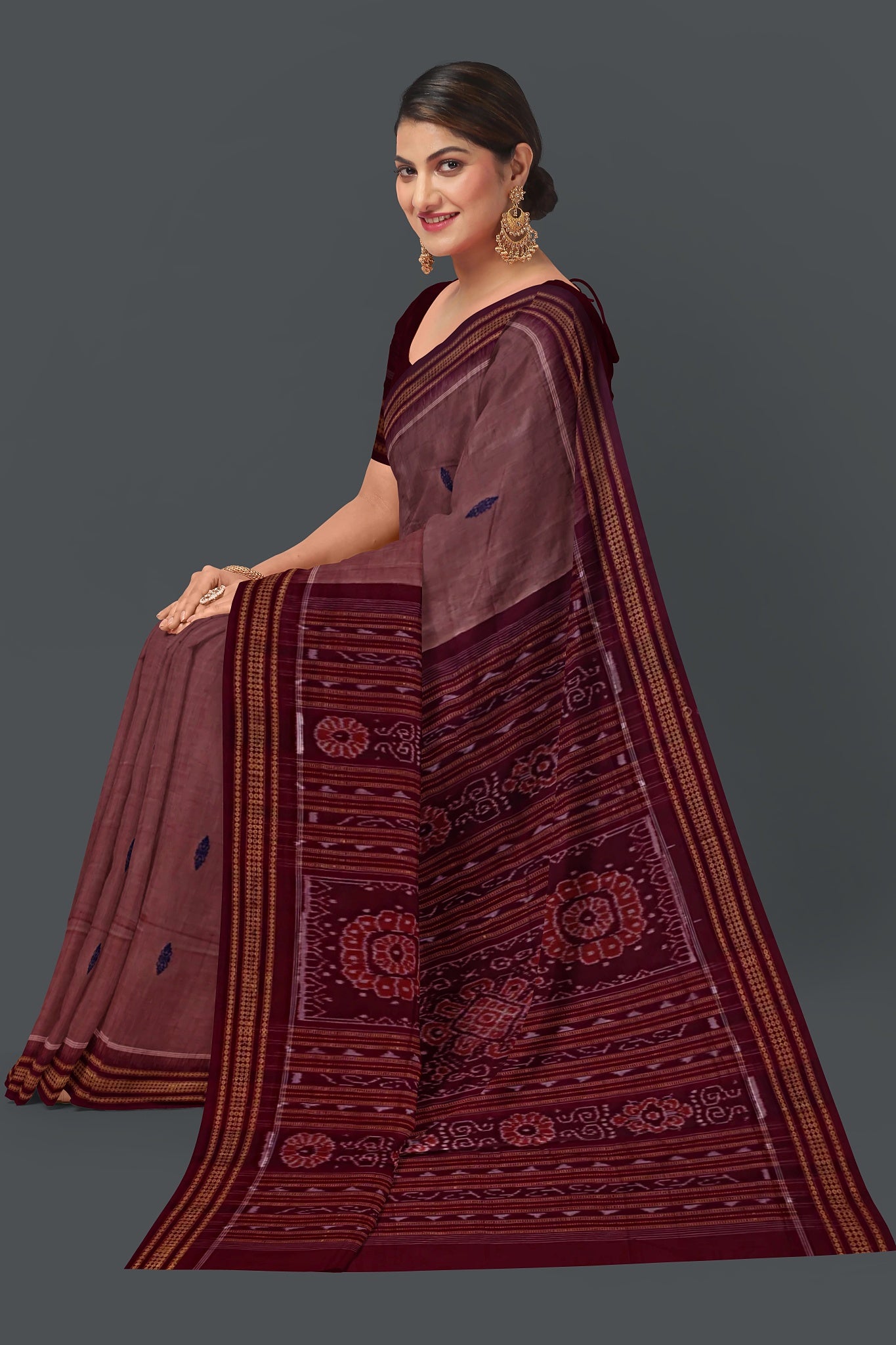 Light Coral Bomkai Saree