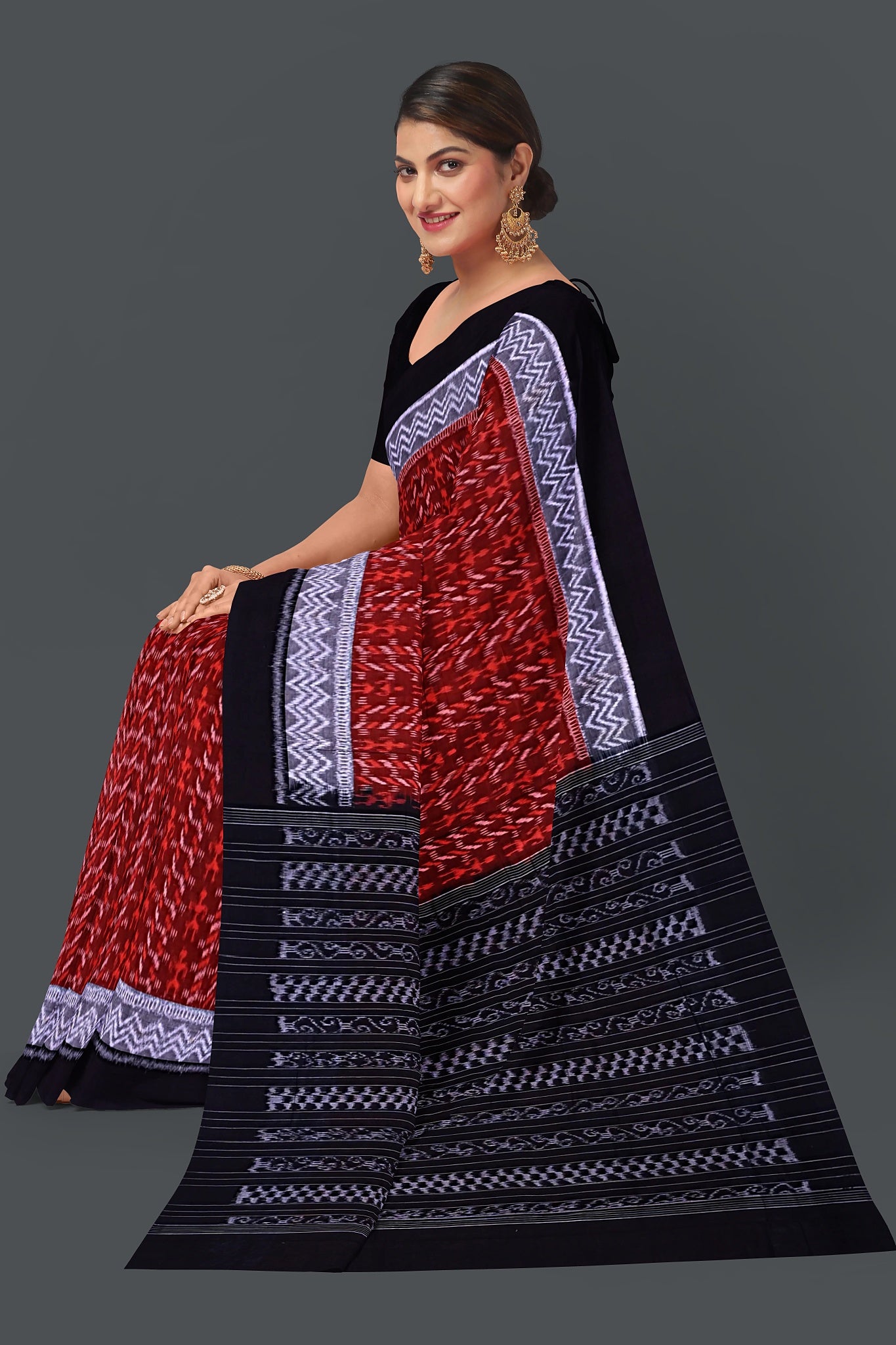 Brown Double Border Bandha Saree