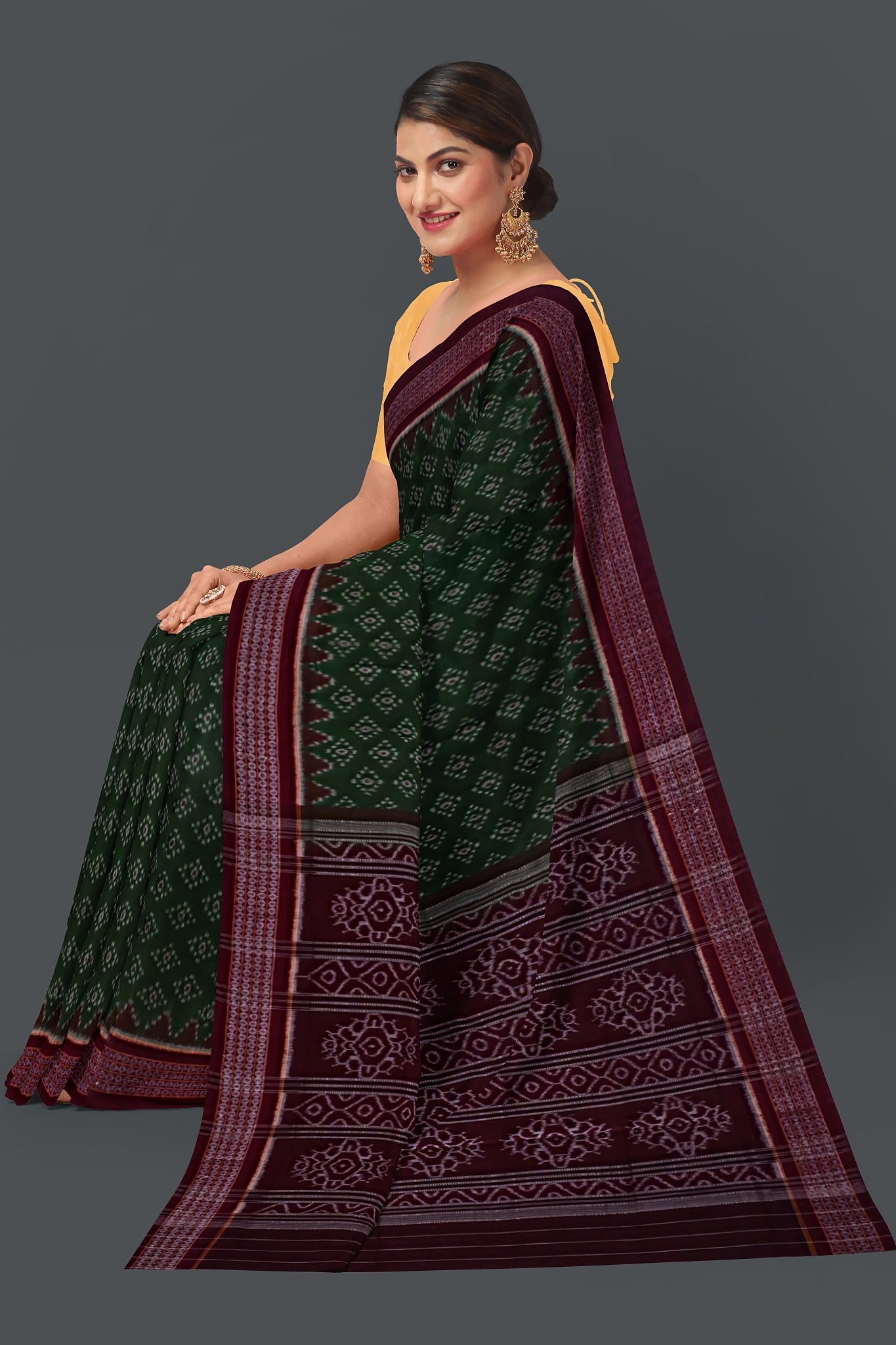 Deep Green Body Bandha Saree(With Out Blouse)