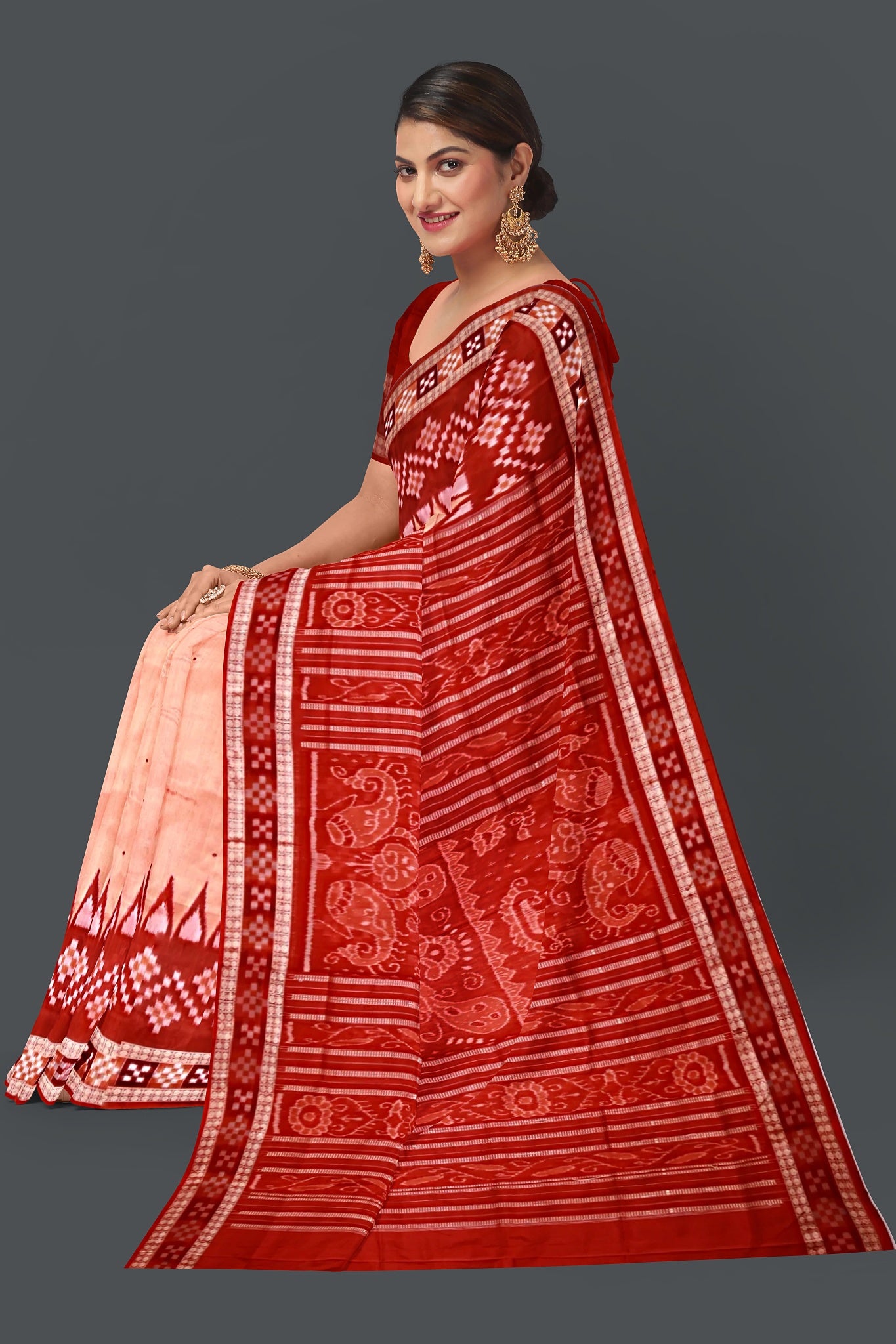 Happy Orange Border Pasapalli Buti Bomkai Saree