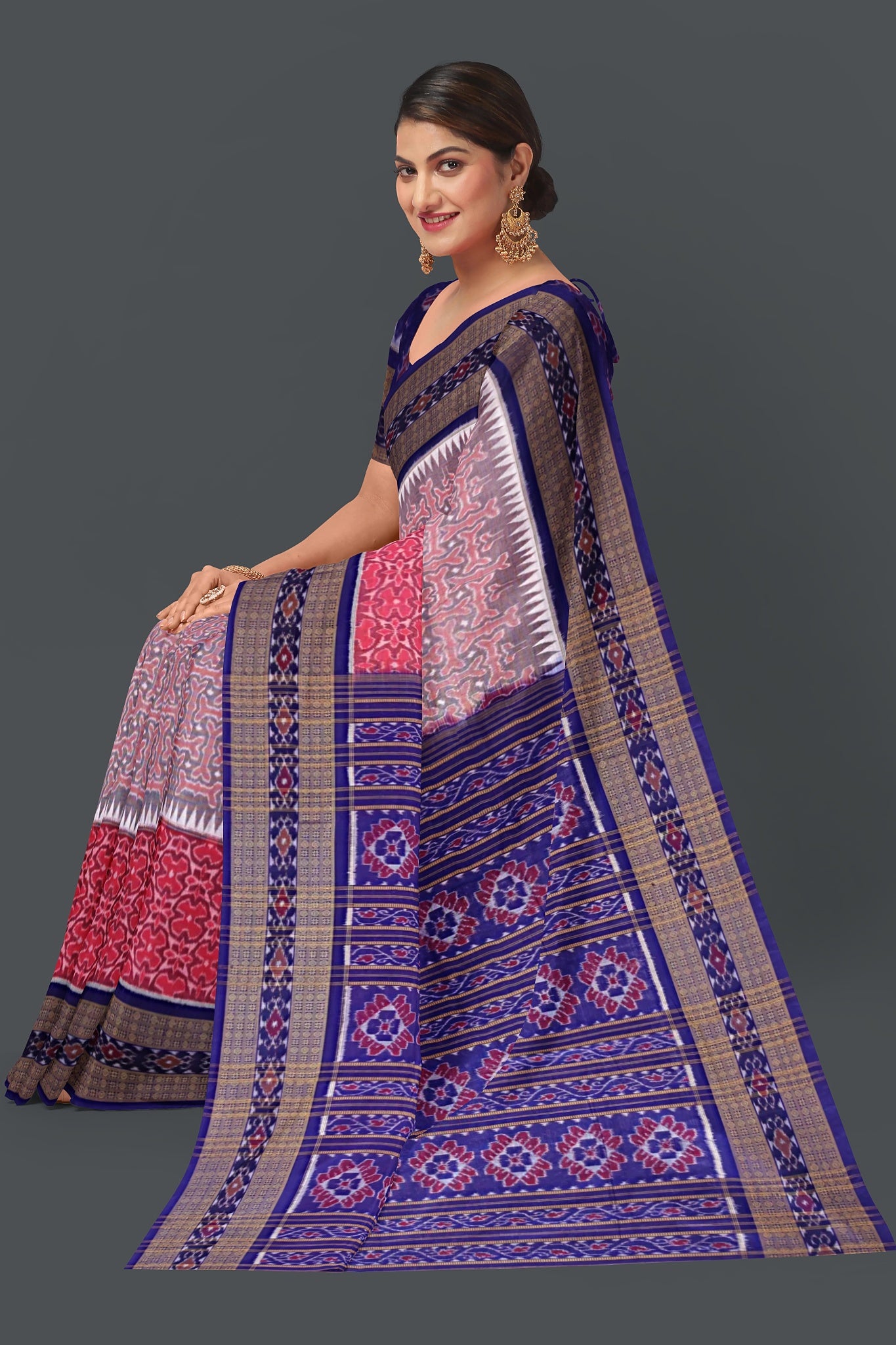 Sweet Pink Double Border Bandha Saree