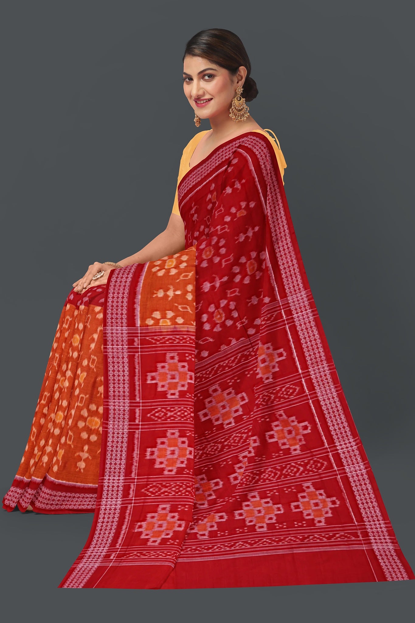 Deep Orange And Red Body Bandha Saree(With Out Blouse)