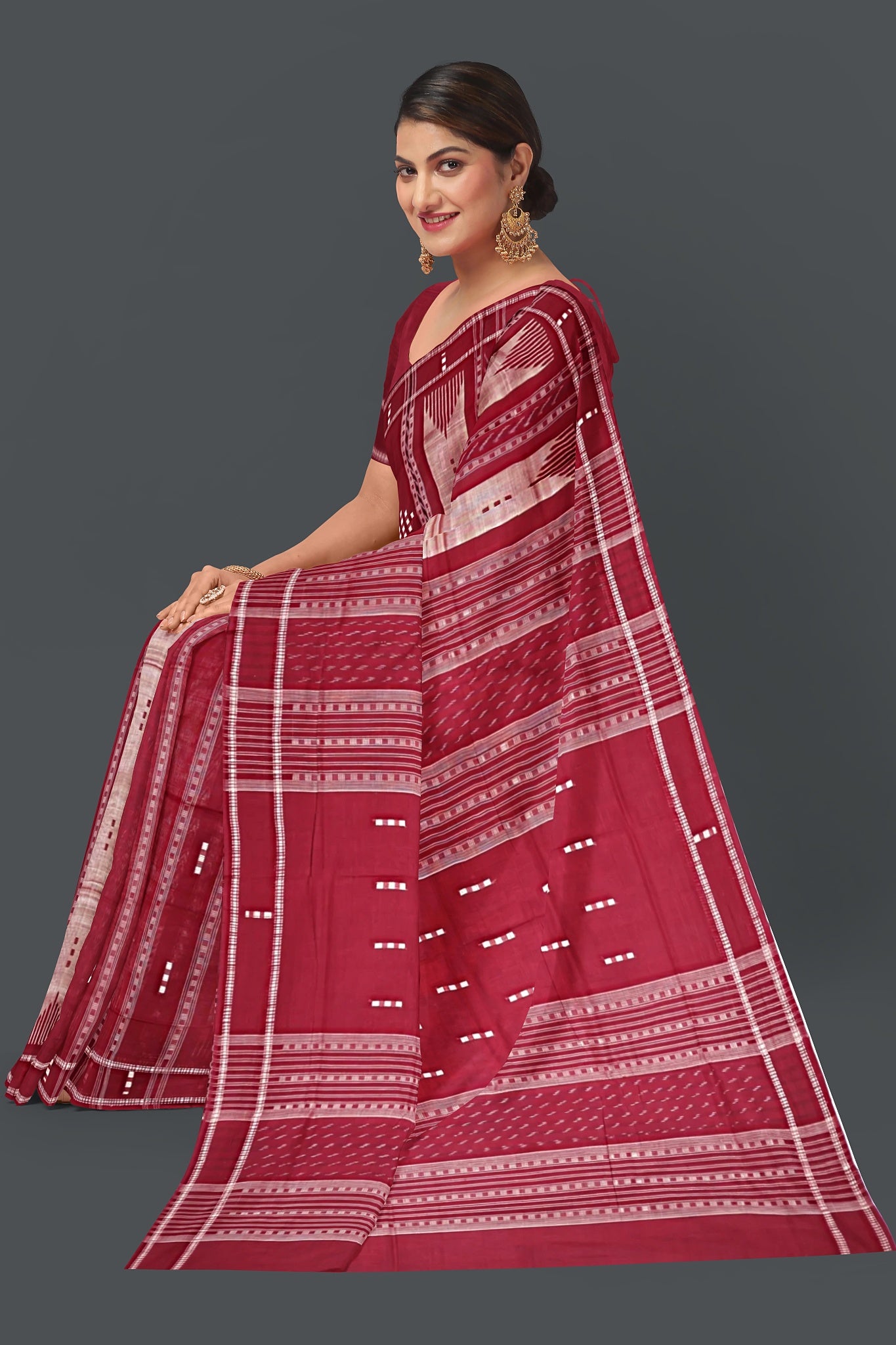 Maroon And Golden Maroon Pata Bapta Saree