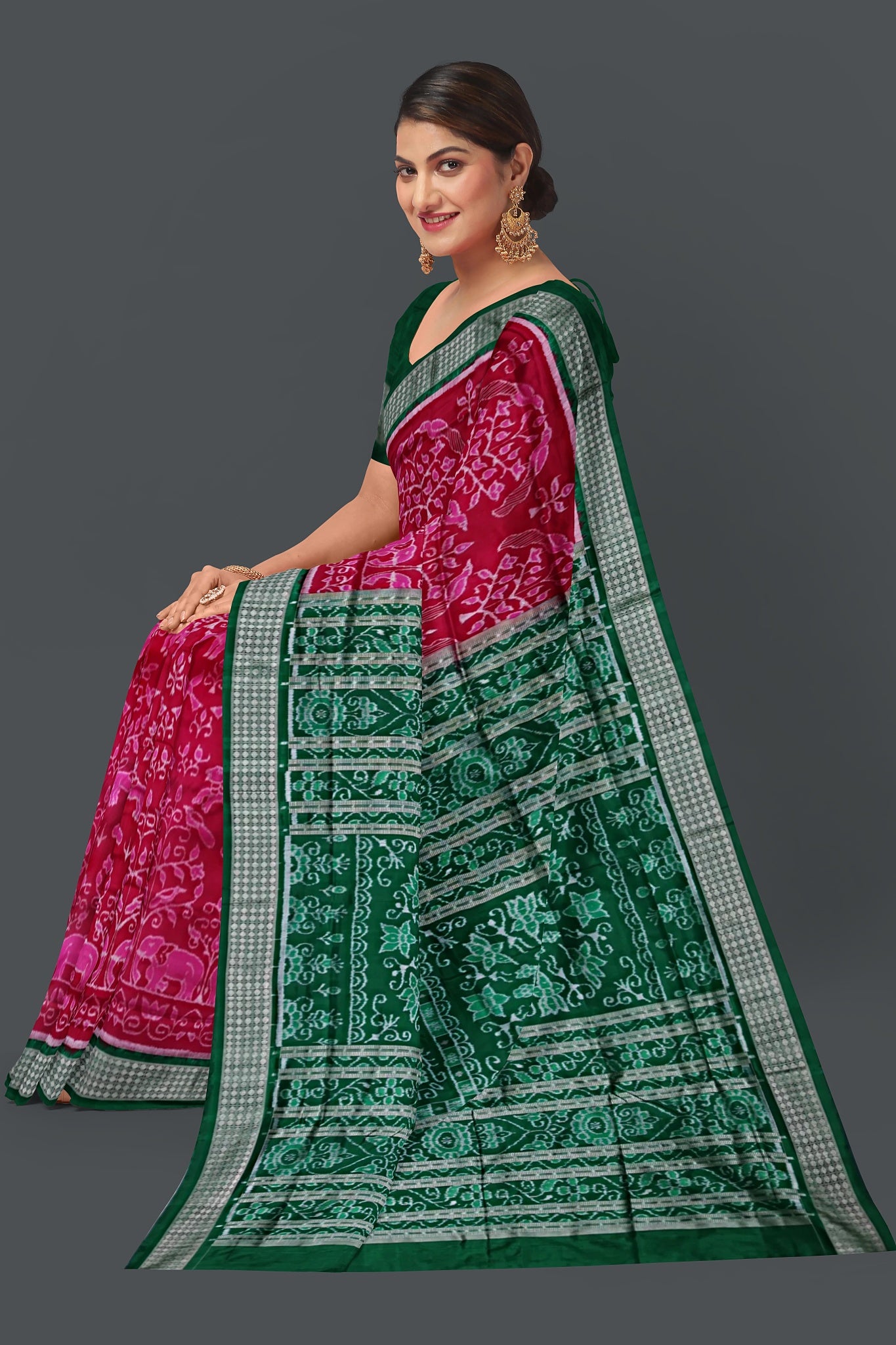 Hot Pink Border Bichitrapuri Saree