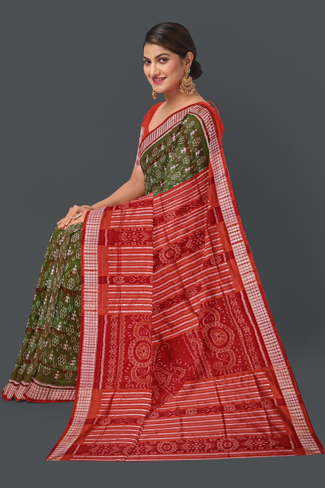 Rust Green Teracota Bandha Saree