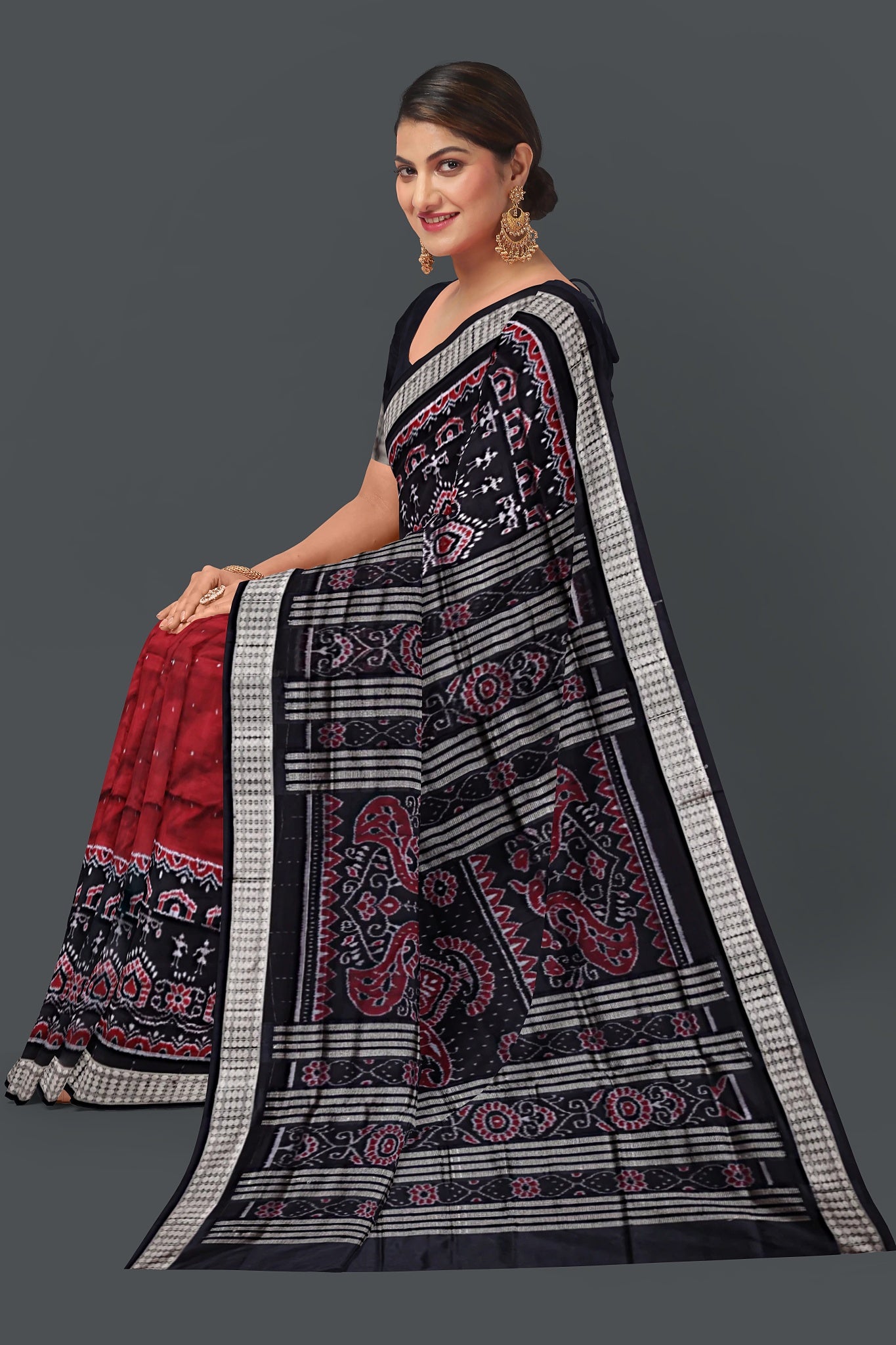 Maroon Teracota Border Bandha Saree