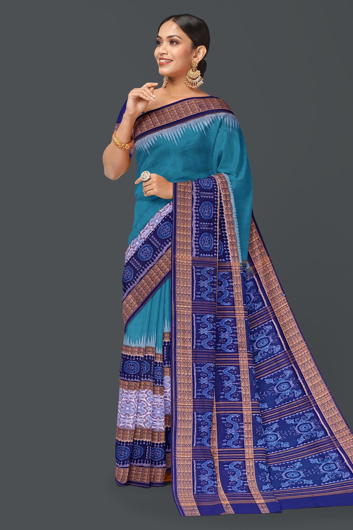 Sea Green Big Border Bandha Saree
