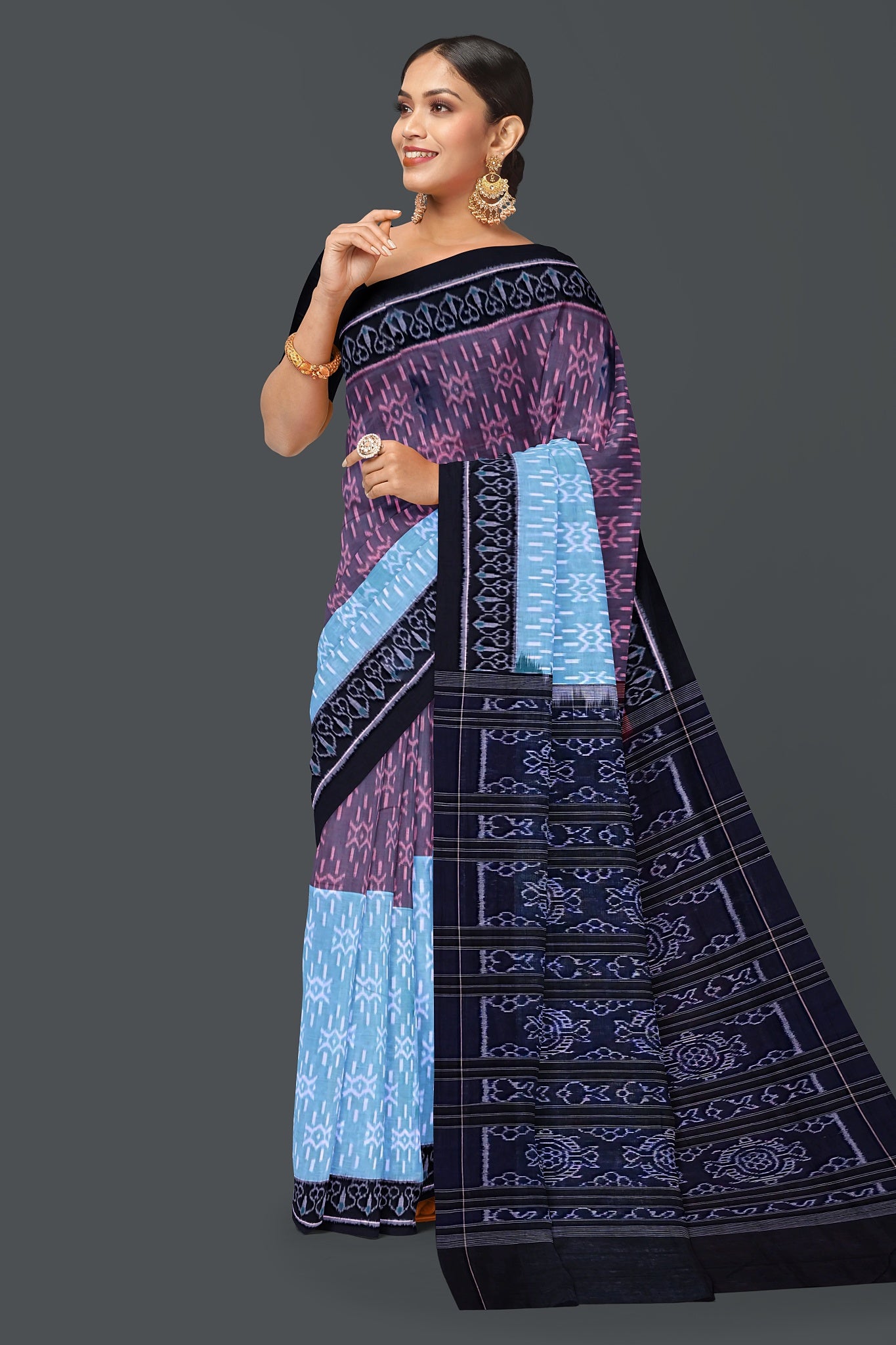 Light Aquamarine Half Half Bandha Saree(With Out Blouse)