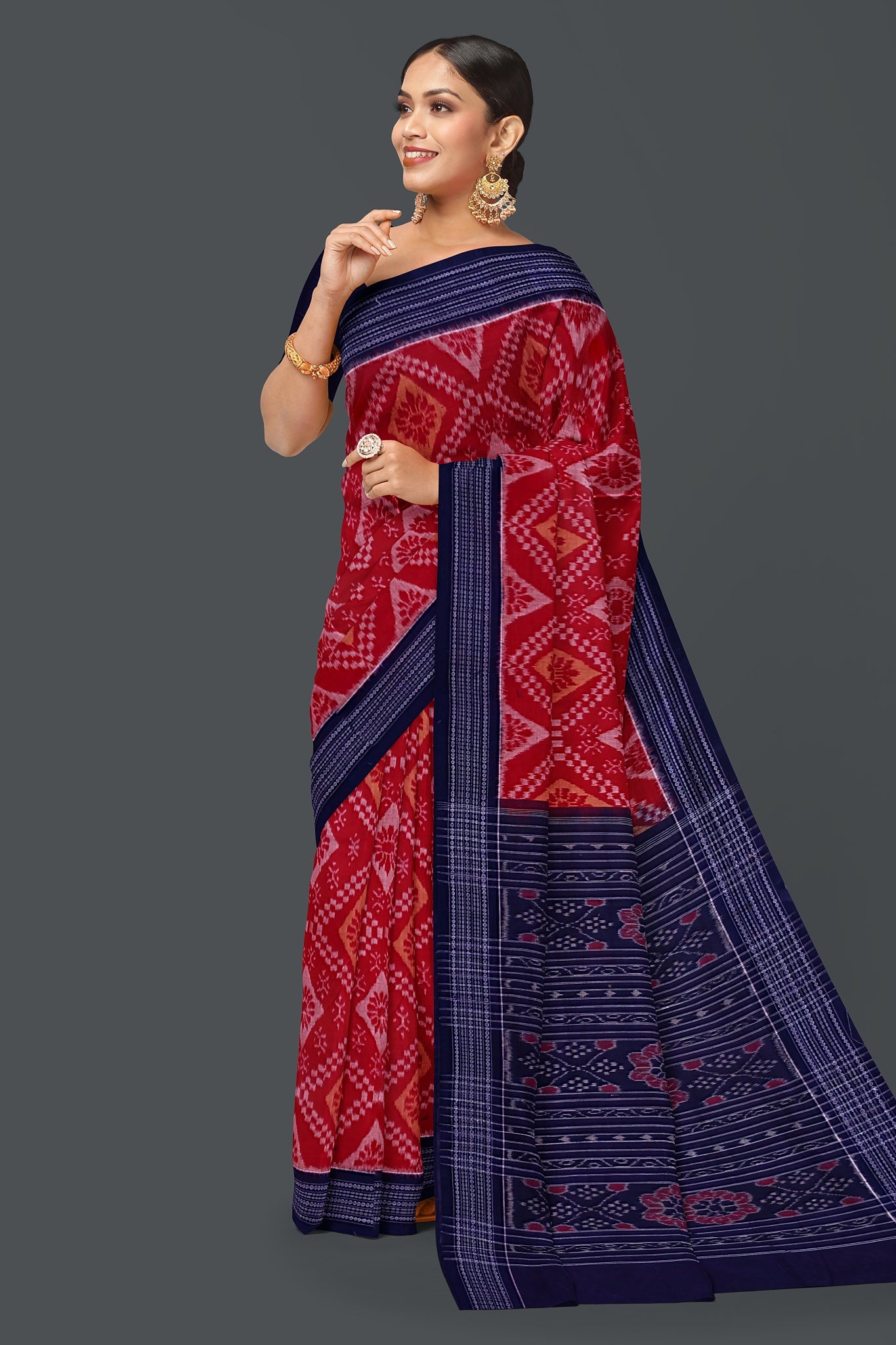 Red And Brwon Paper Bandha Saree