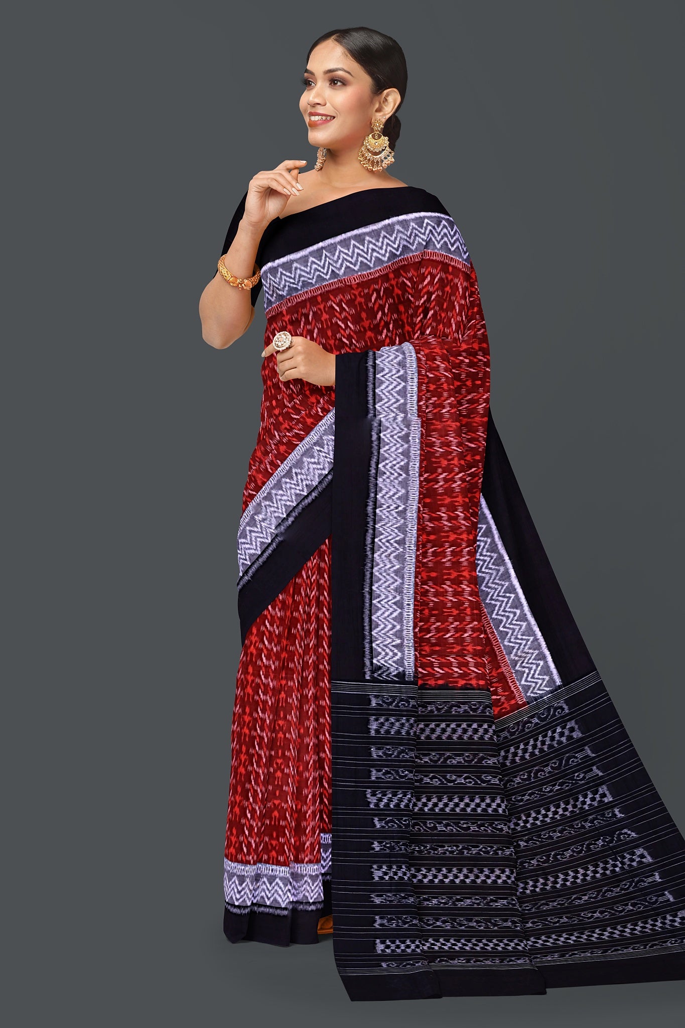 Brown Double Border Bandha Saree